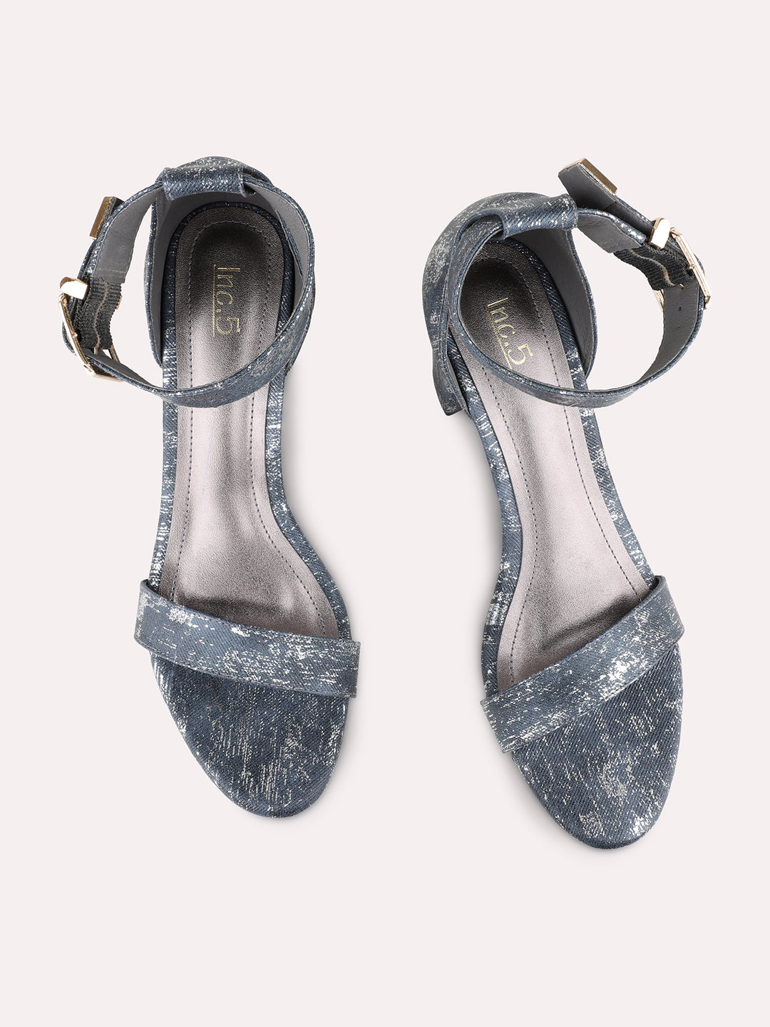 Womens Pewter Party Wear Embellished Round Toe Block Heel Sandals