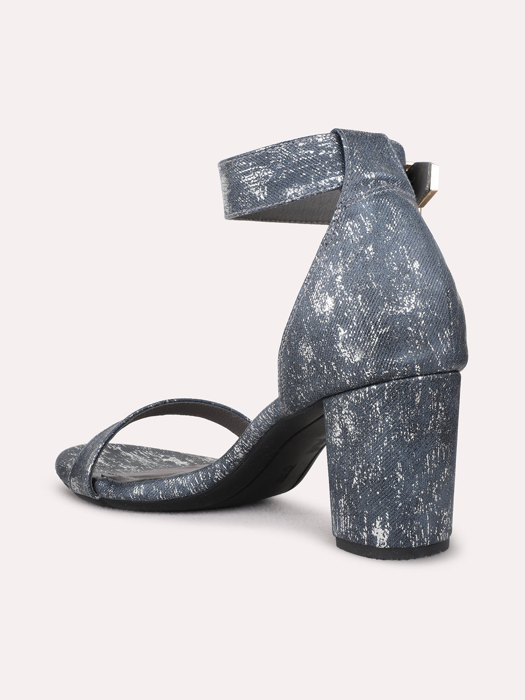 Womens Pewter Party Wear Embellished Round Toe Block Heels