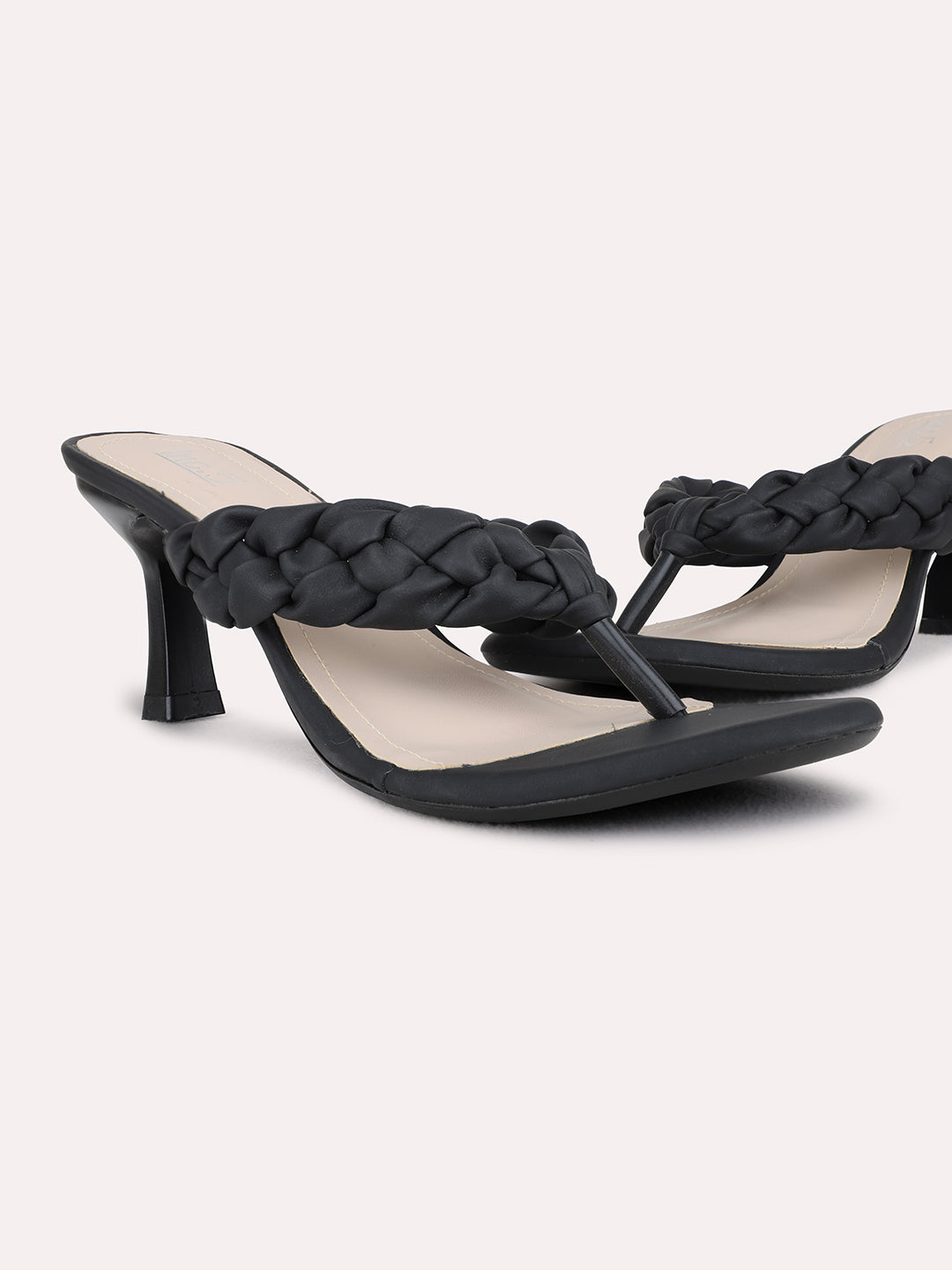 Womens Black Party Wear Solid Round Toe Kitten Heel Sandals