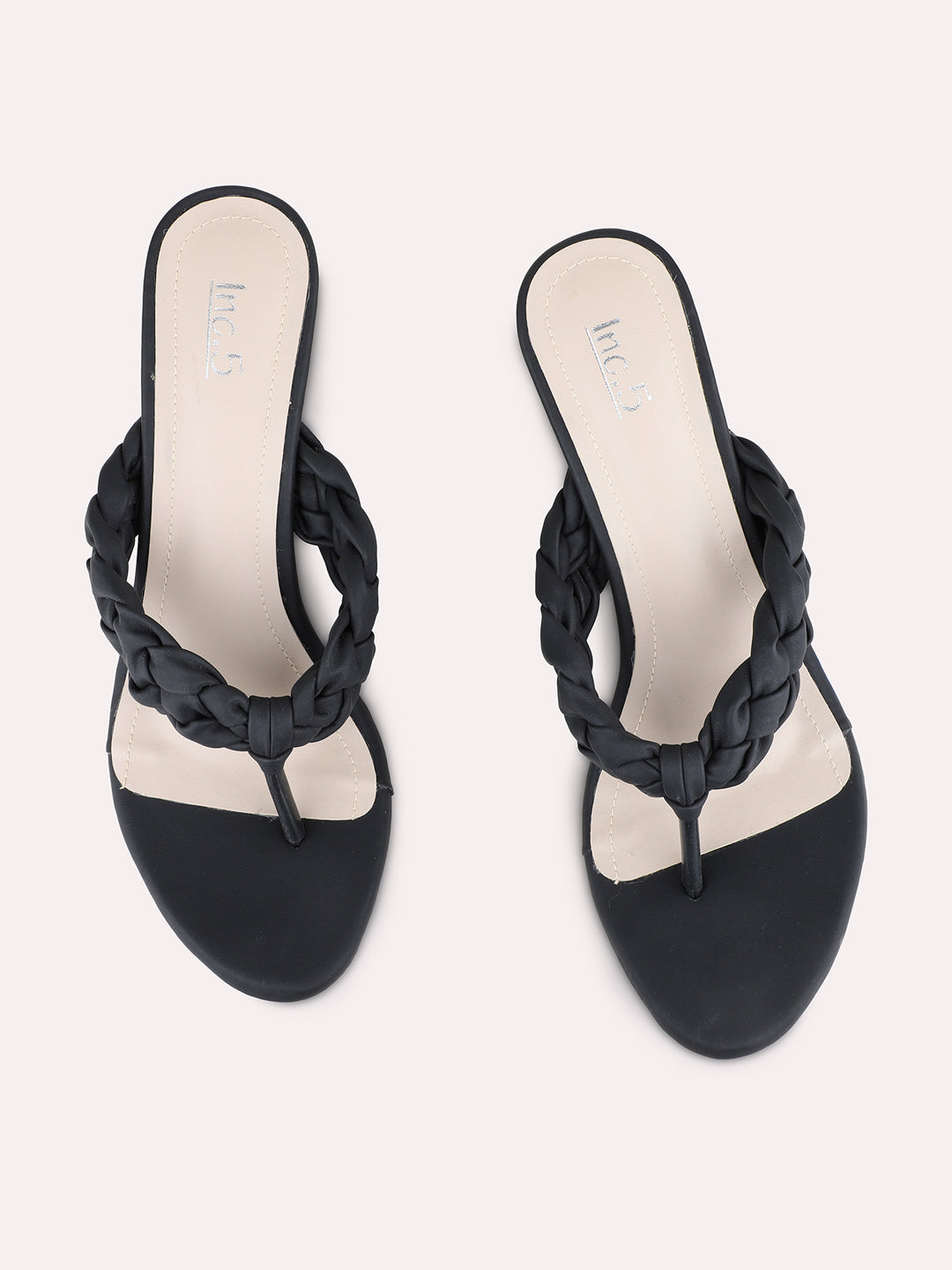 Womens Black Party Wear Solid Round Toe Kitten Heel Sandals