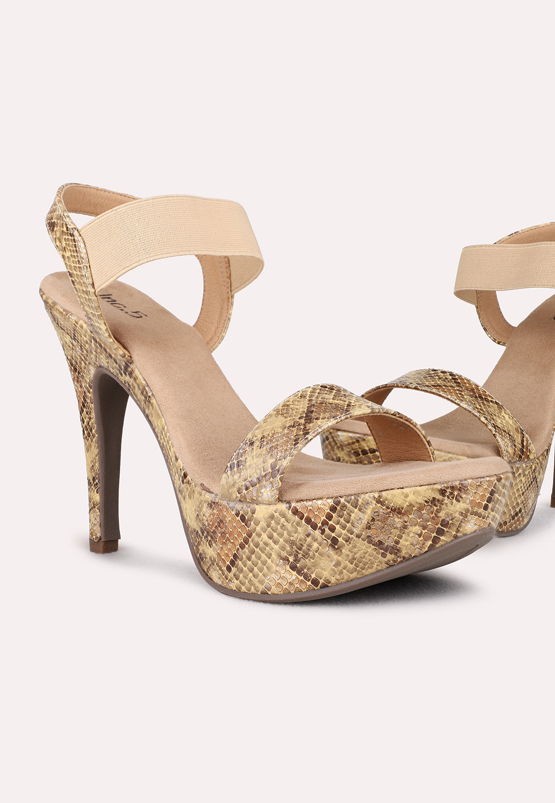 Womens Beige Party Wear Printed Round Toe Platform Heel Sandals