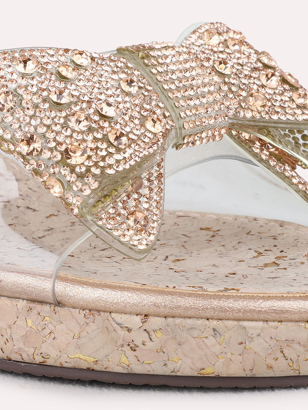 Womens Golden Party Wear Transparent Round Toe Wedge Heels