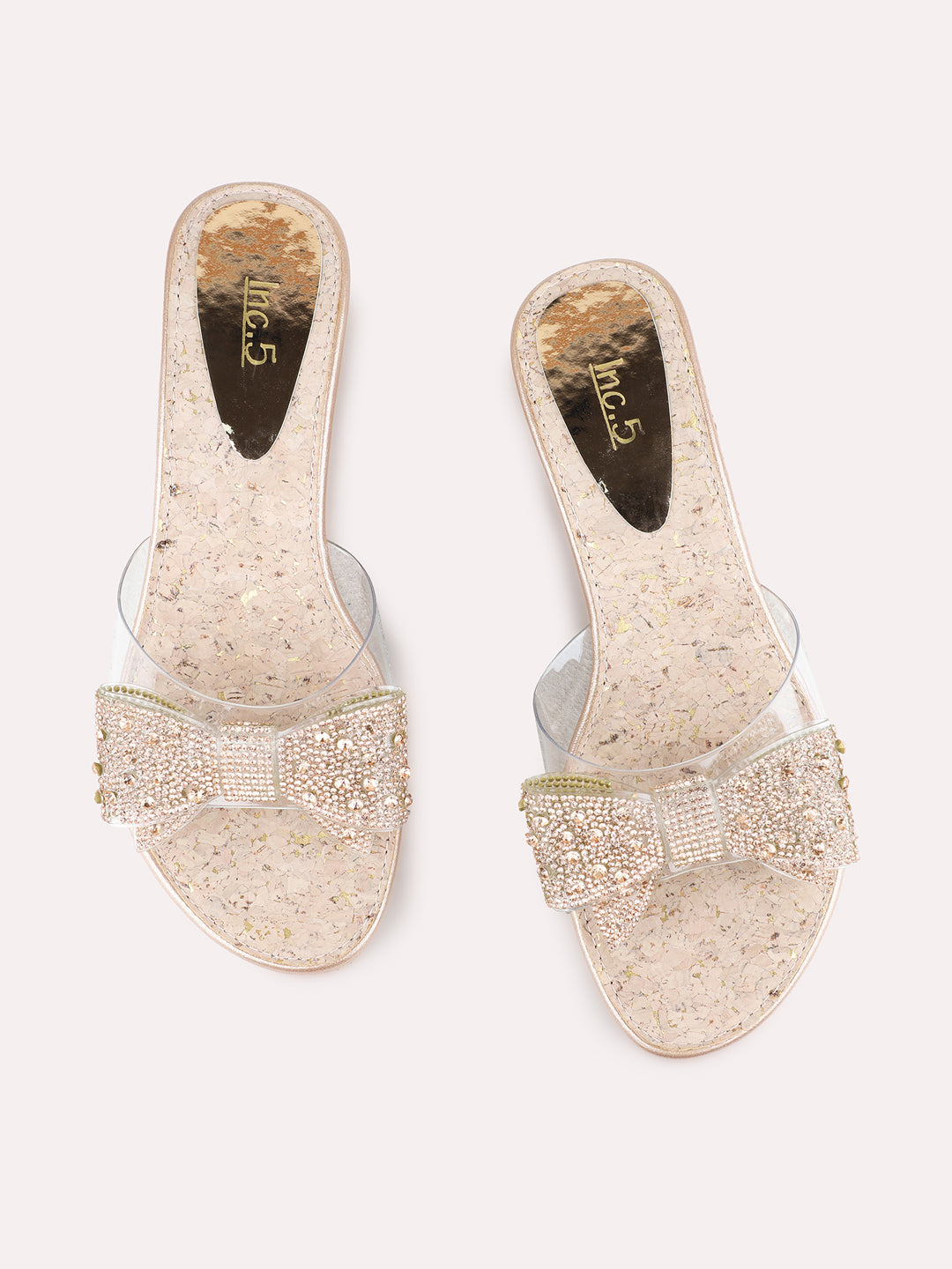 Womens Golden Party Wear Transparent Round Toe Wedge Heels