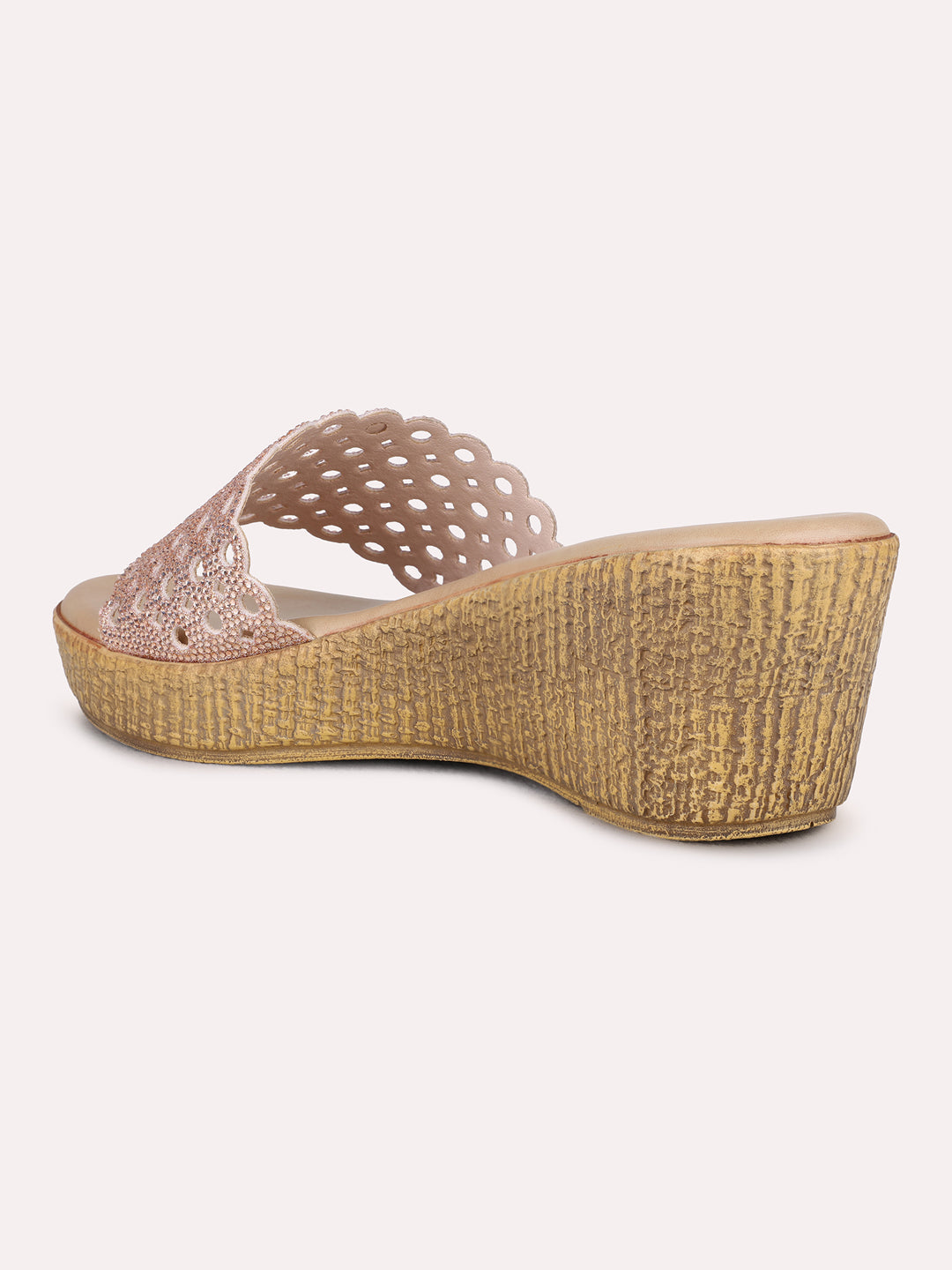 Womens Rose Gold Party Wear Solid Round Toe Wedge Heel Sandals