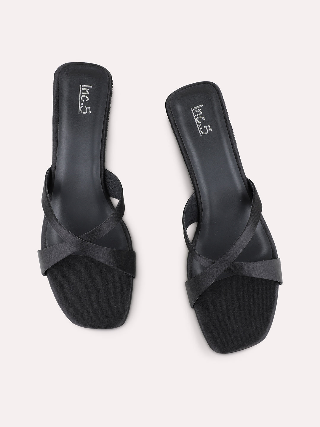 Womens Black Party Wear Solid Square Toe Wedge Heel Sandals