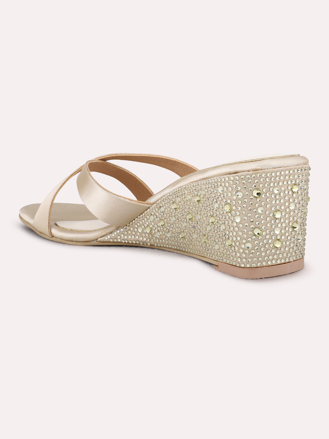 Womens Golden Party Wear Solid Square Toe Wedge Heel Sandals