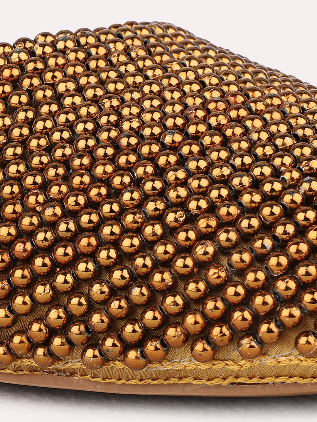 Womens Golden Party Wear Embellished Round Toe Block Heel Mules