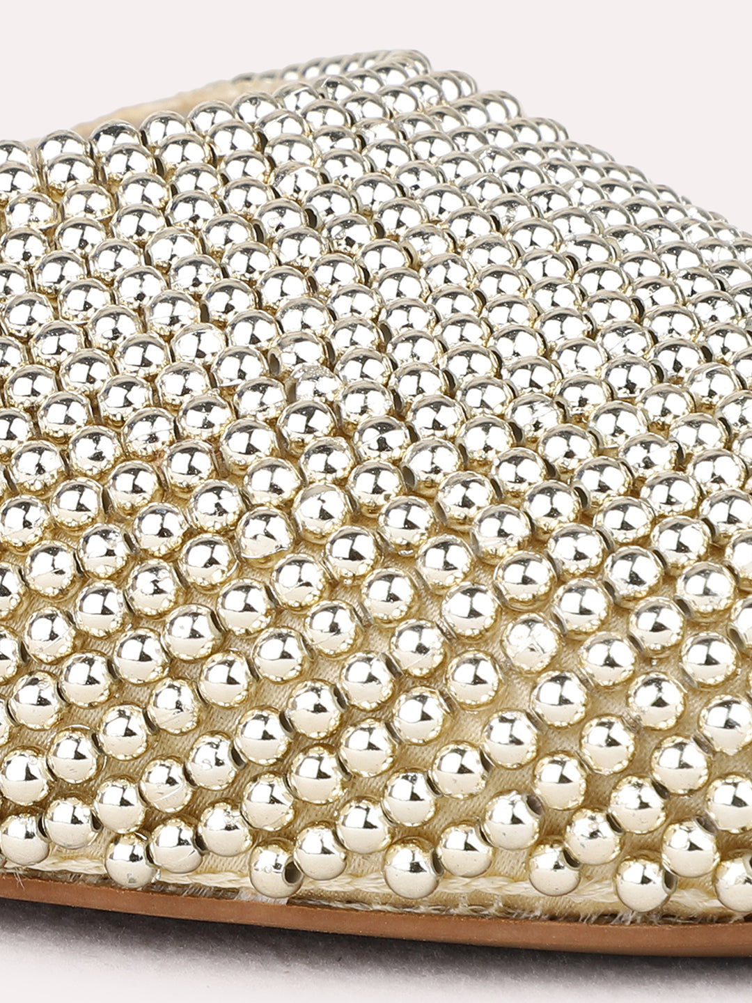 Womens Golden Party Wear Embellished Round Toe Block Heel Mules