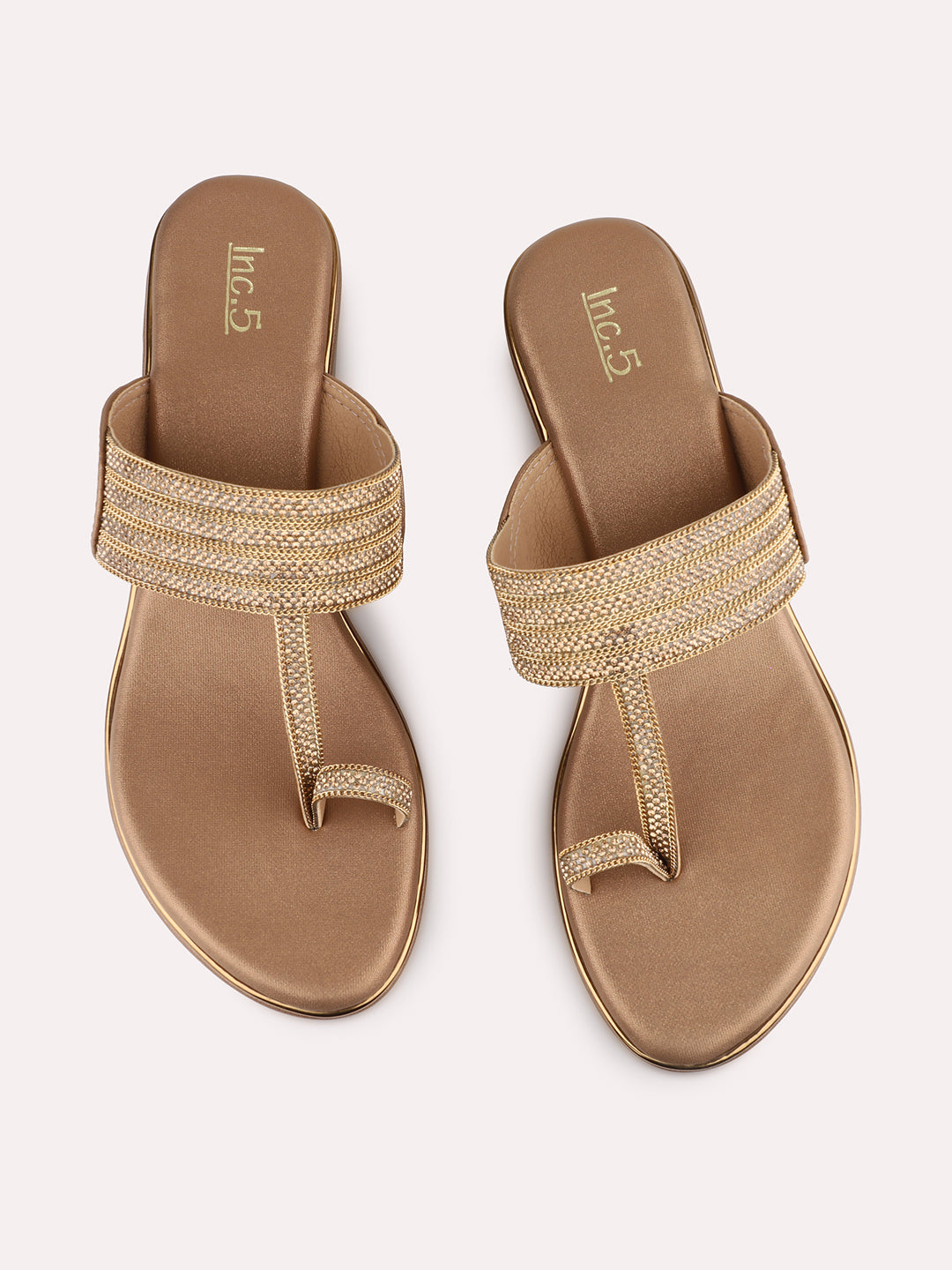 Womens Golden Ethnic Wear Embellished Round Toe Wedge Heel Sandals