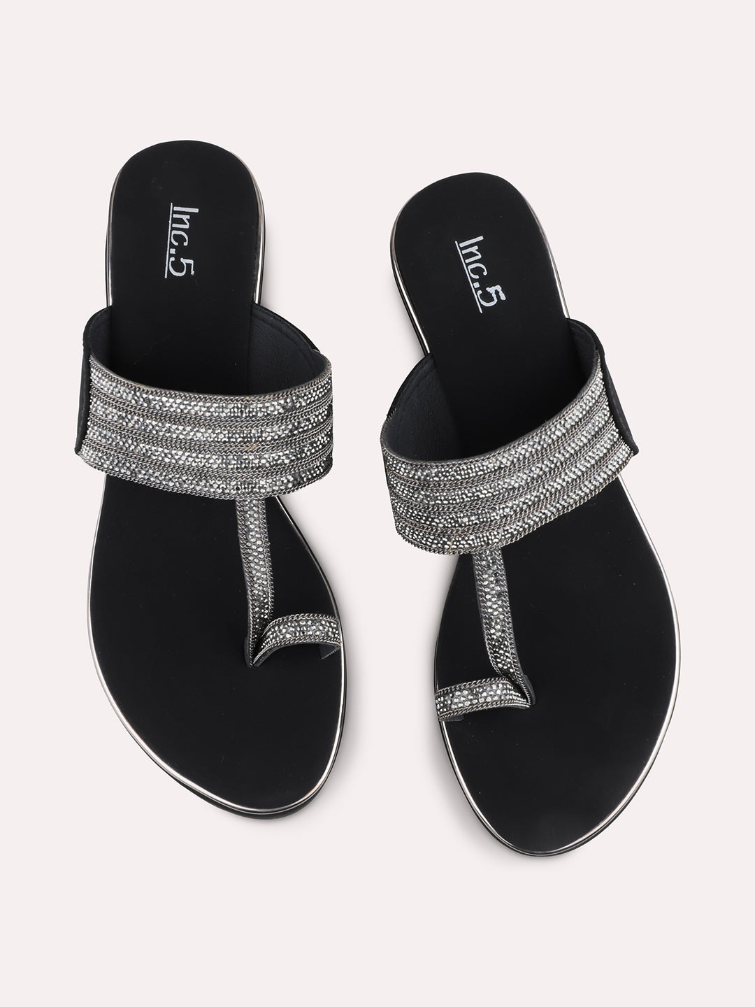 Womens Black Ethnic Wear Embellished Round Toe Wedge Heel Sandals