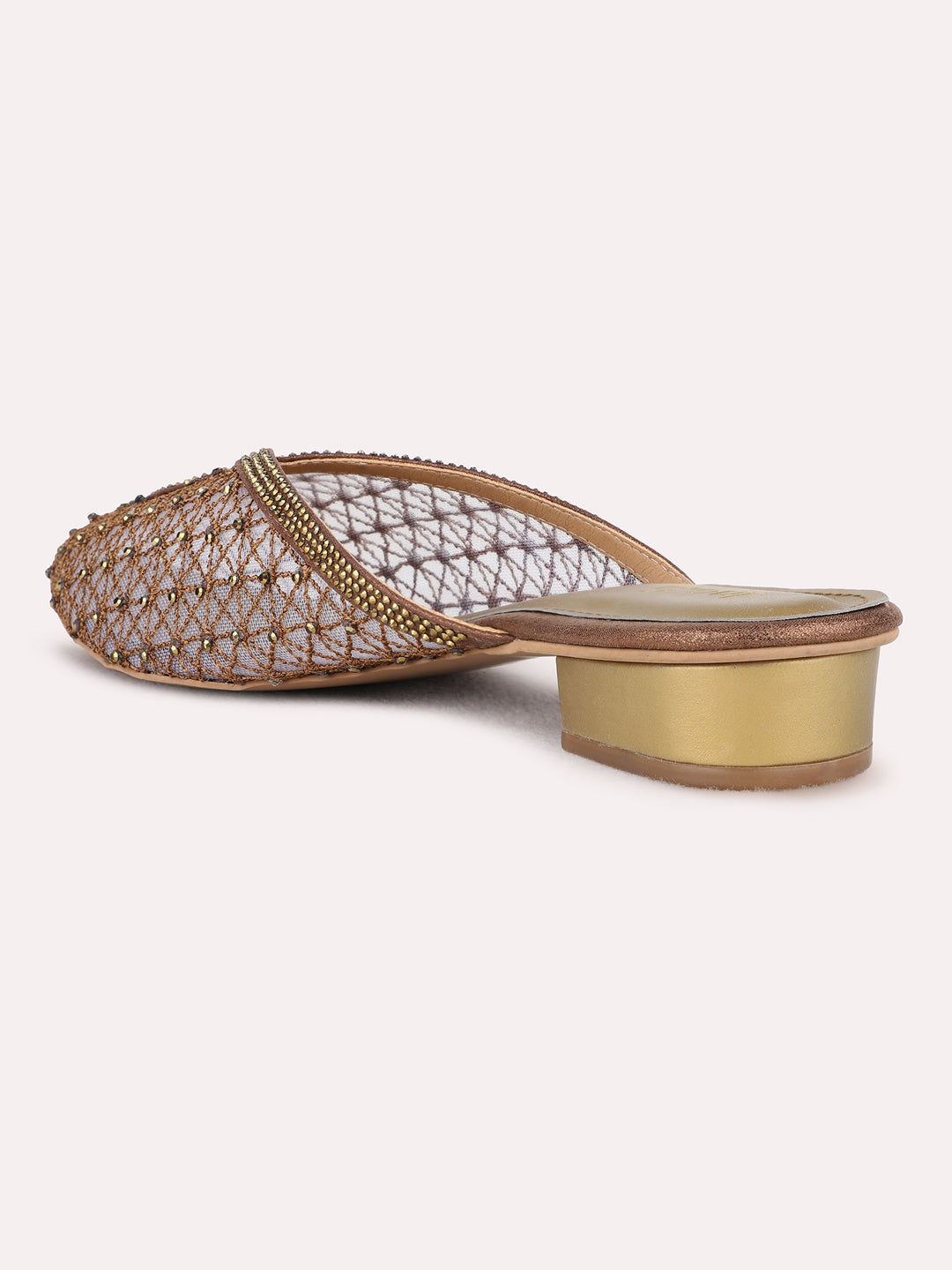Womens Golden Party Wear Solid One Toe Flats Mules