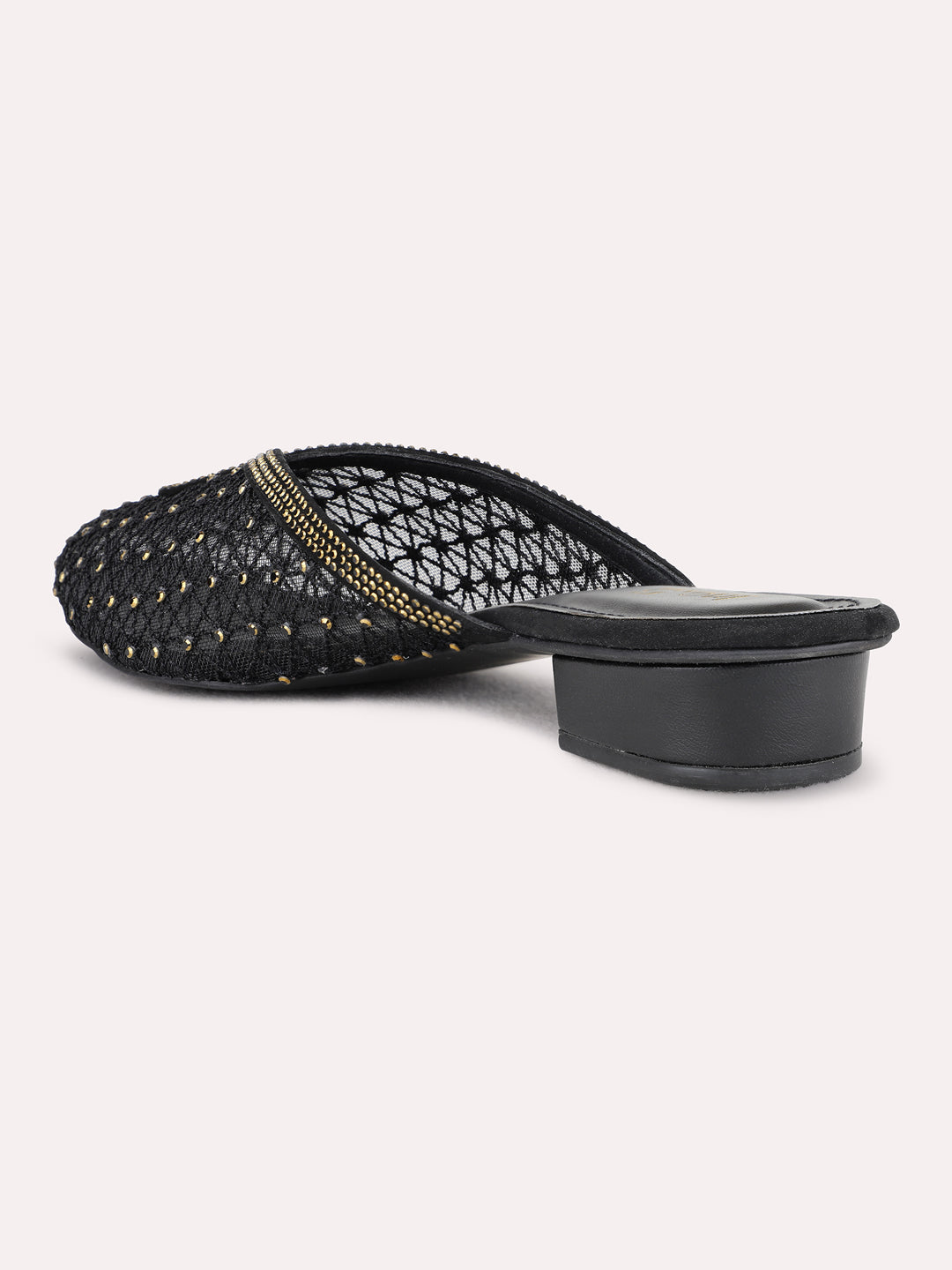 Womens Black Party Wear Solid Pattern One Toe Flats Mules