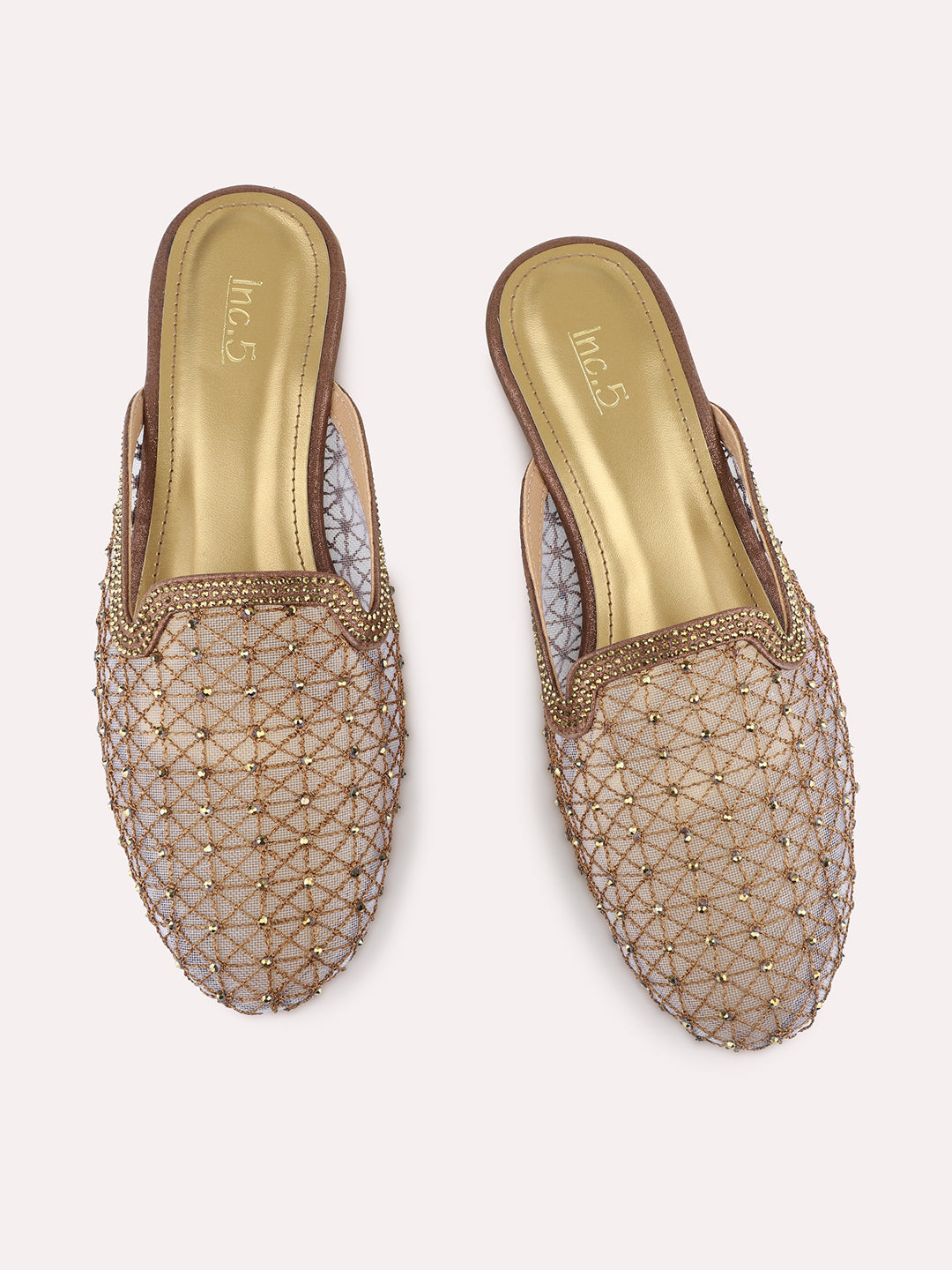 Womens Golden Party Wear Solid One Toe Flats Mules Sandals