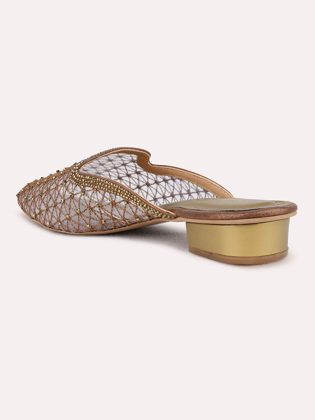 Womens Golden Party Wear Solid One Toe Flats Mules