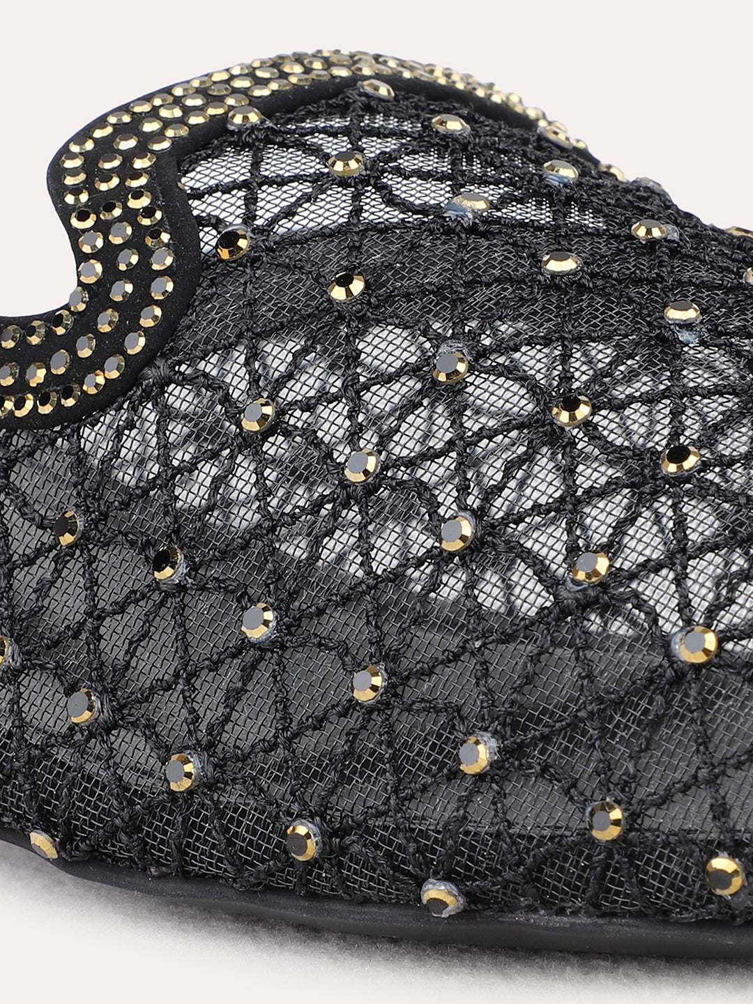 Womens Black Party Wear One Toe Flats Mules Sandals