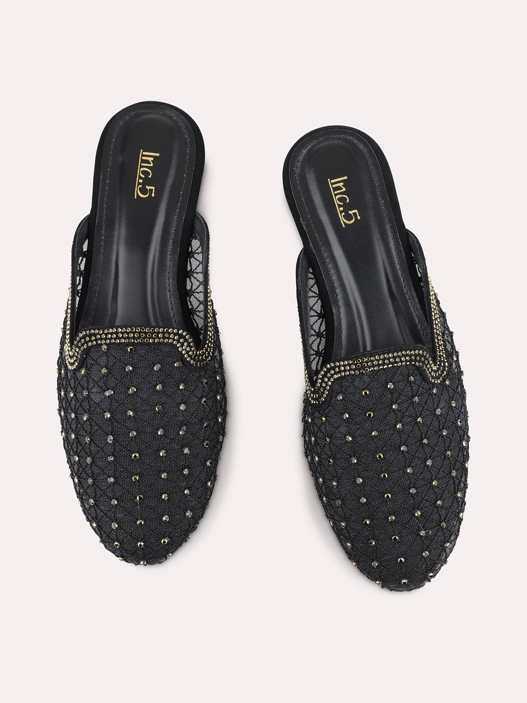 Womens Black Party Wear One Toe Flats Mules Sandals