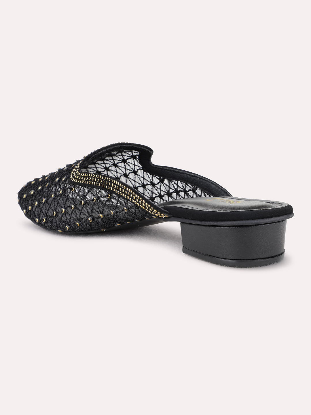 Womens Black Party Wear One Toe Flats Mules