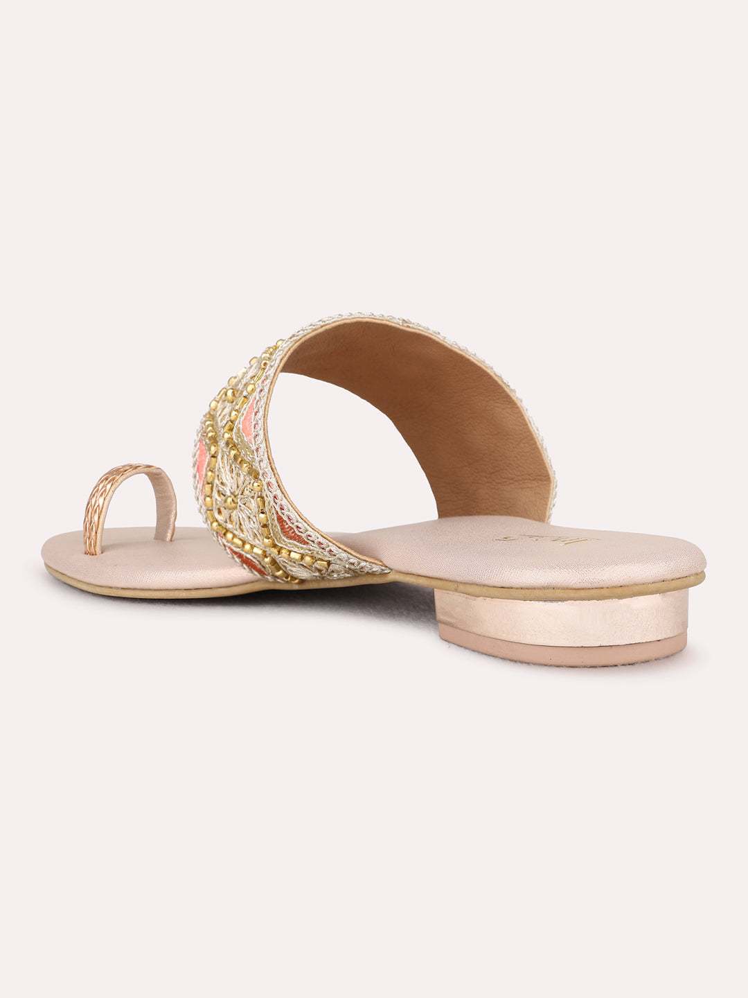 Womens Rose Gold Ethnic Wear Embellished Round Toe Block Heels