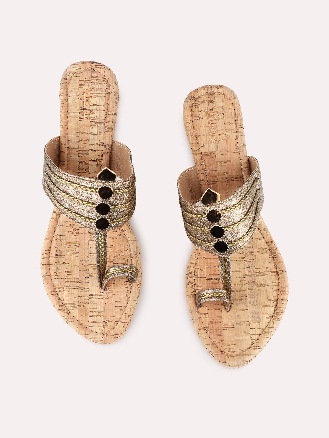 Womens Golden Ethnic Wear Embellished Round Toe Wedge Heel Sandals