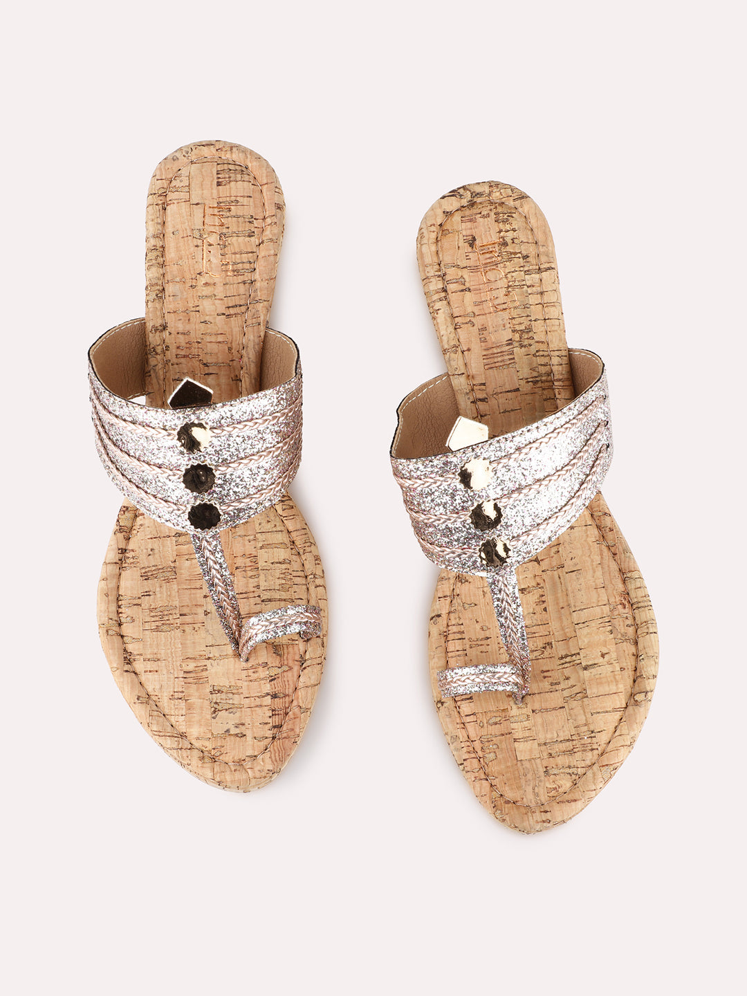 Womens Rose Gold Ethnic Wear Embellished Round Toe Wedge Heel Sandals