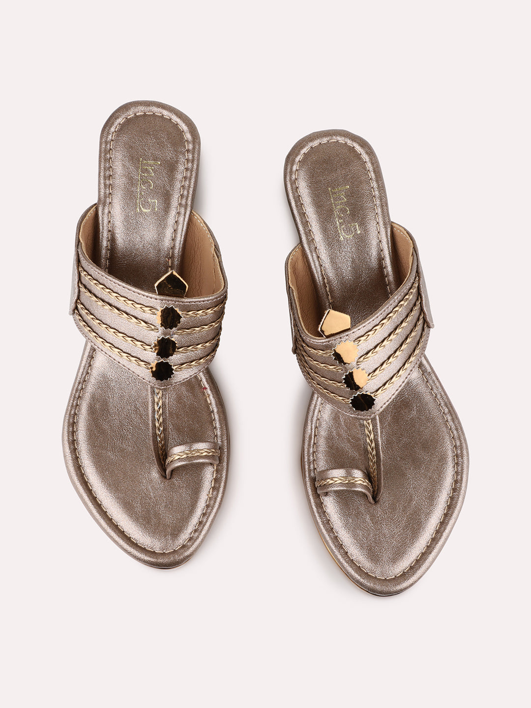 Womens Golden Ethnic Wear Embellished Round Toe Wedge Heel Sandals