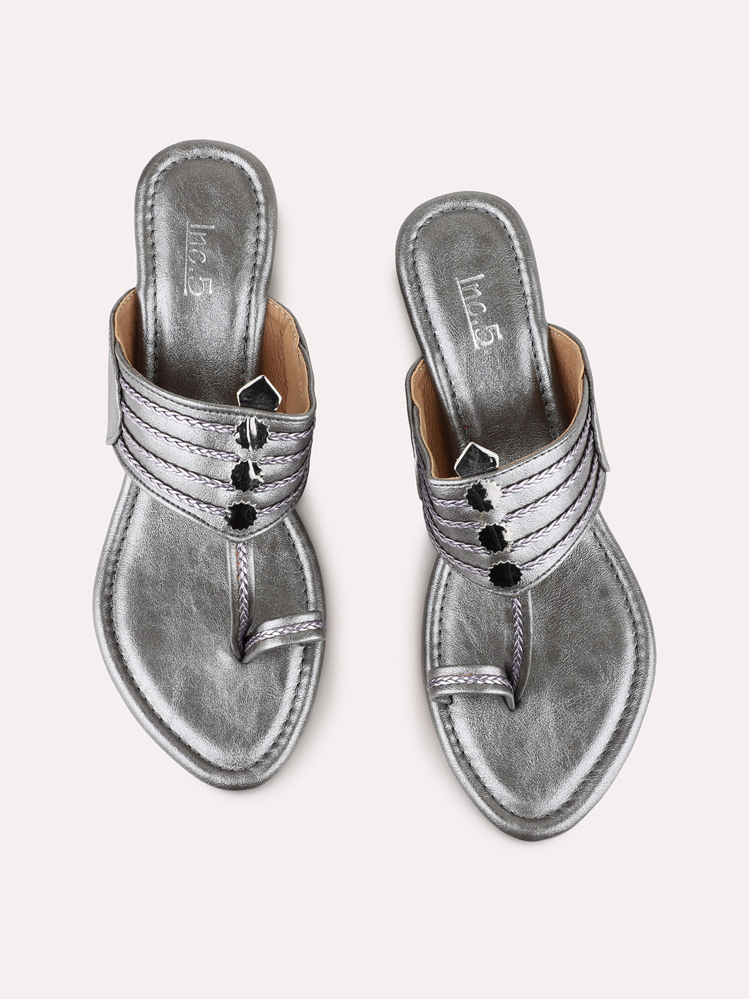 Womens Pewter Ethnic Wear Embellished Round Toe Wedge Heel Sandals