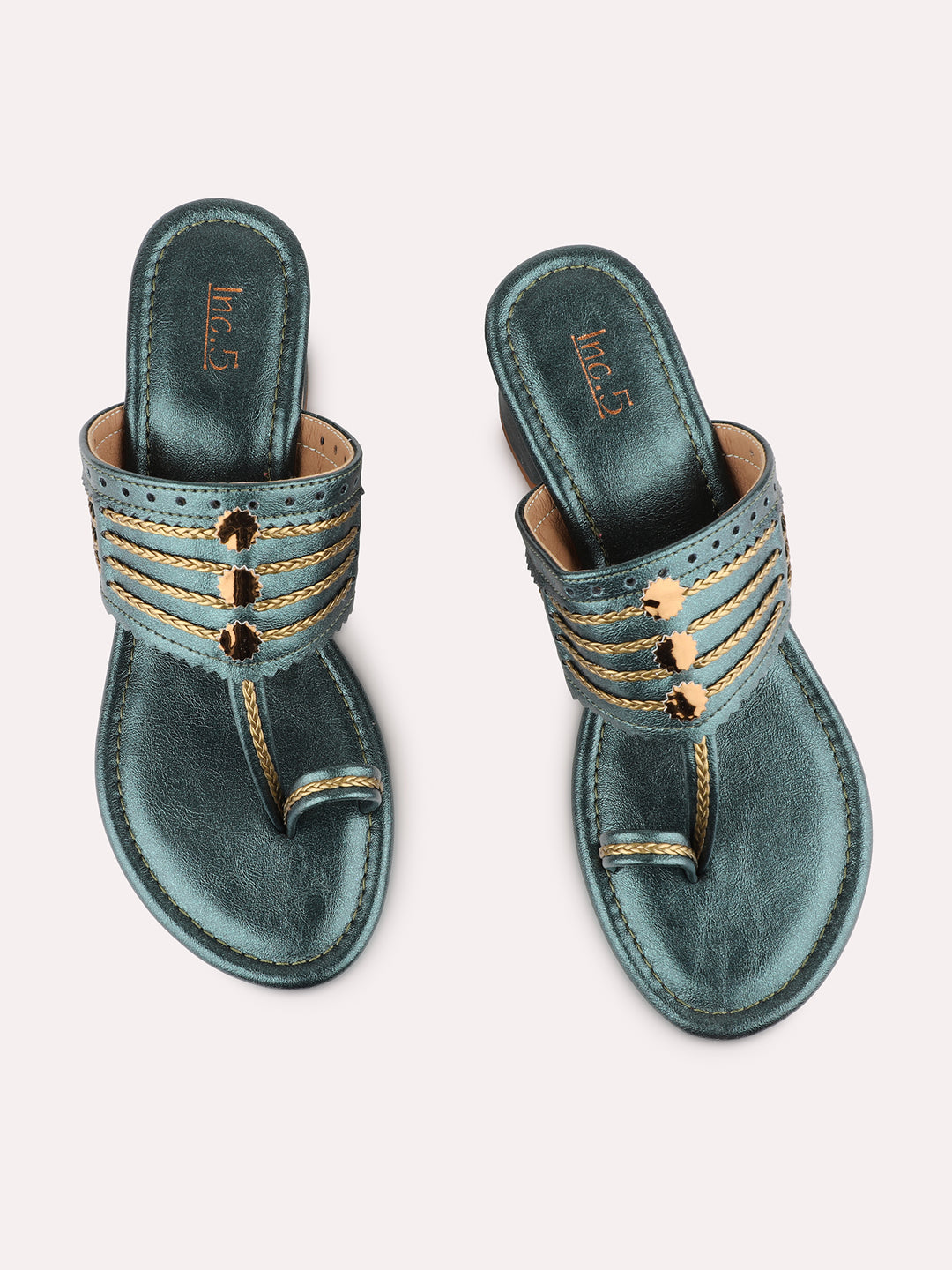 Womens Green Ethnic Wear Embellished Round Toe Block Heel Sandals