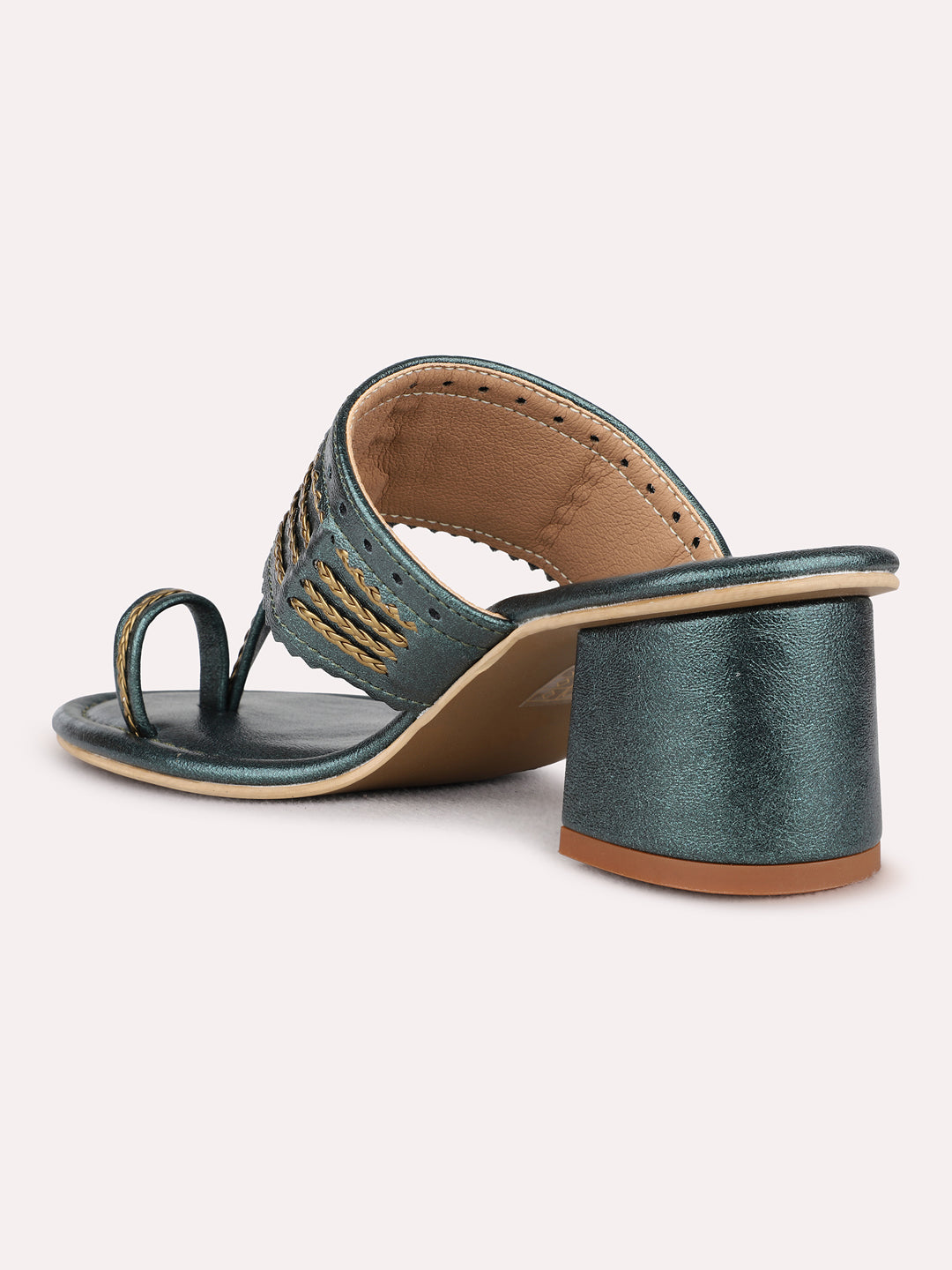 Womens Green Ethnic Wear Embellished Round Toe Block Heel Sandals