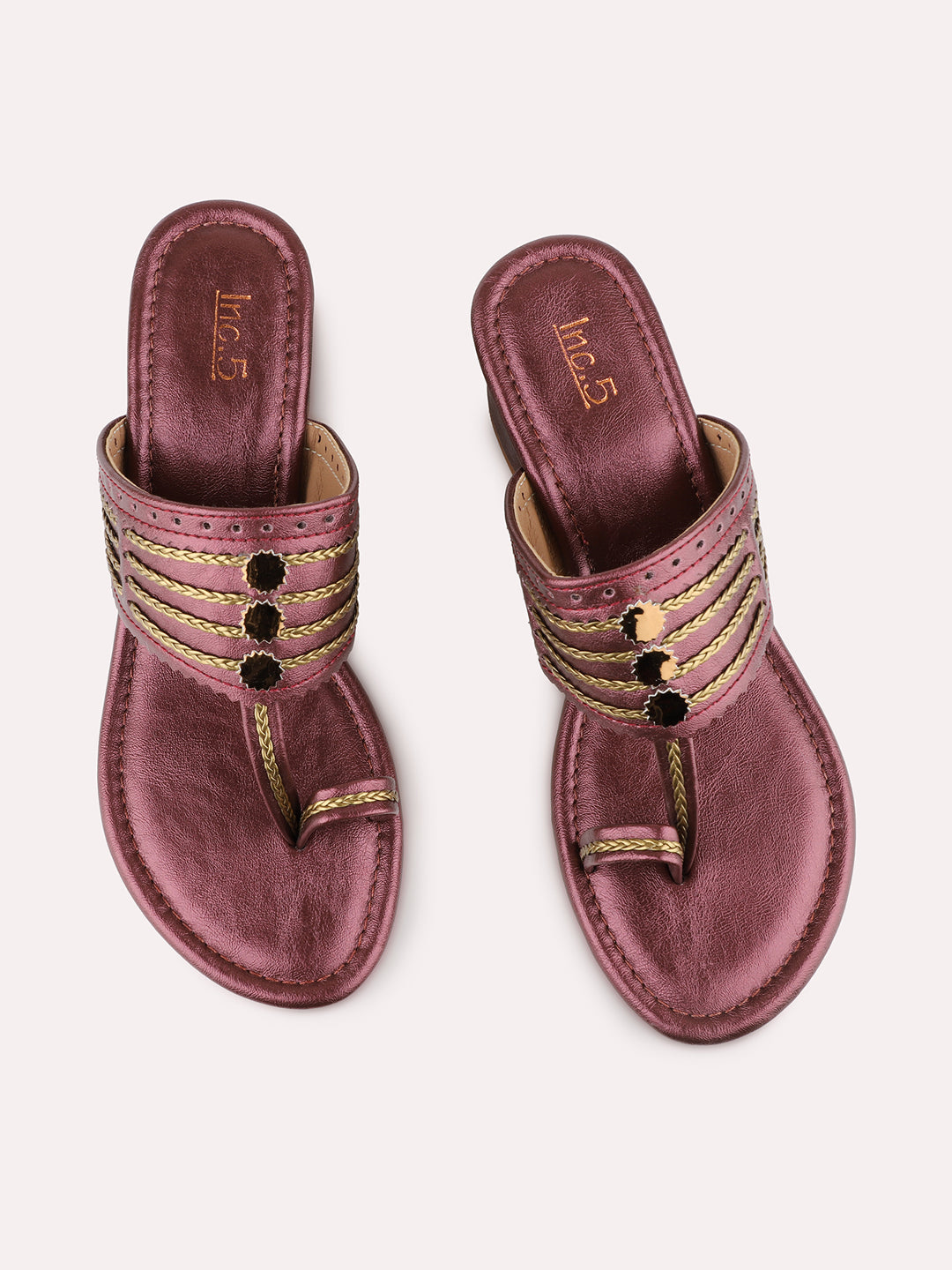 Womens Maroon Ethnic Wear Embellished Round Toe Block Heel Sandals