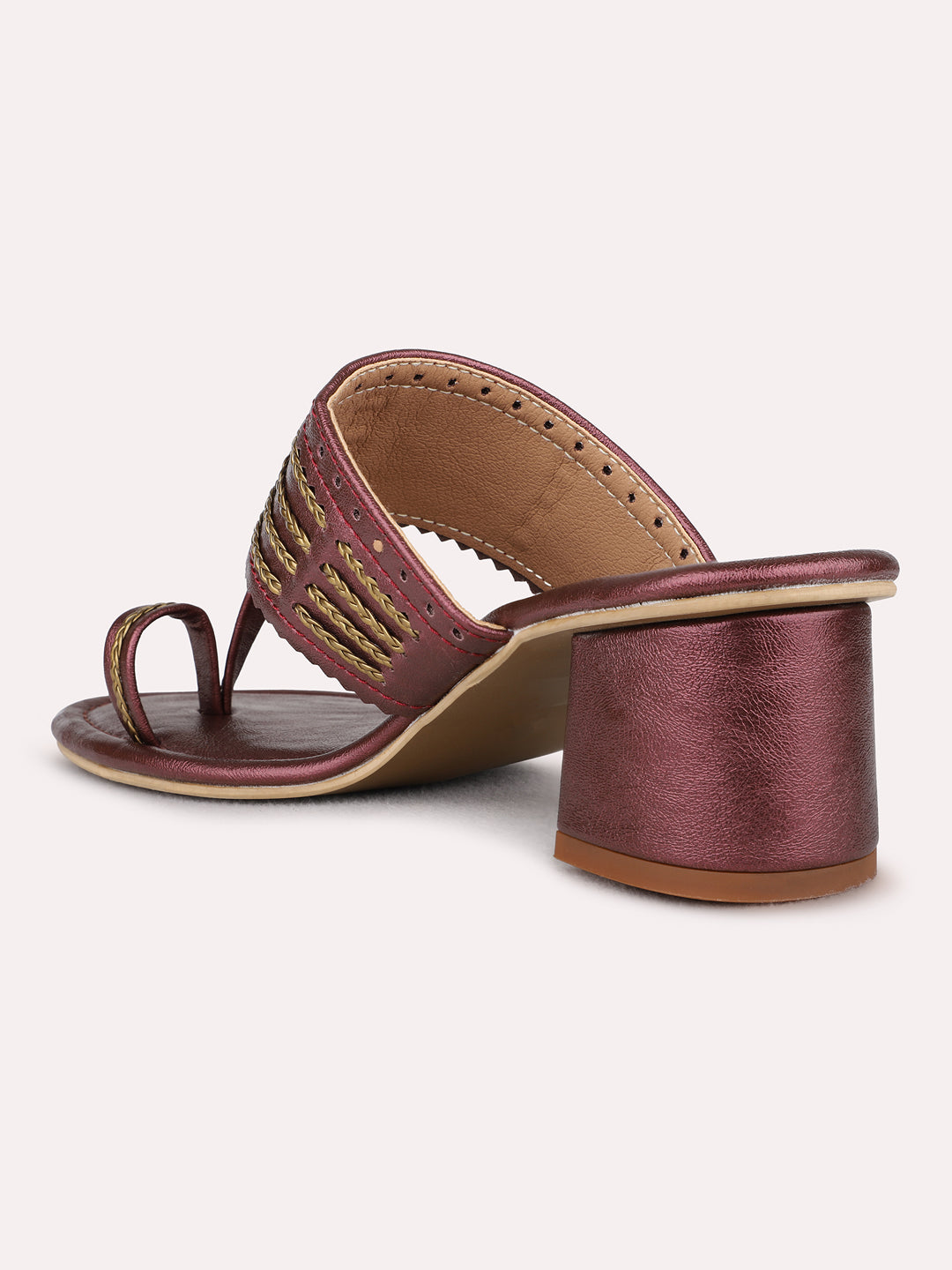 Womens Maroon Ethnic Wear Embellished Round Toe Block Heel Sandals