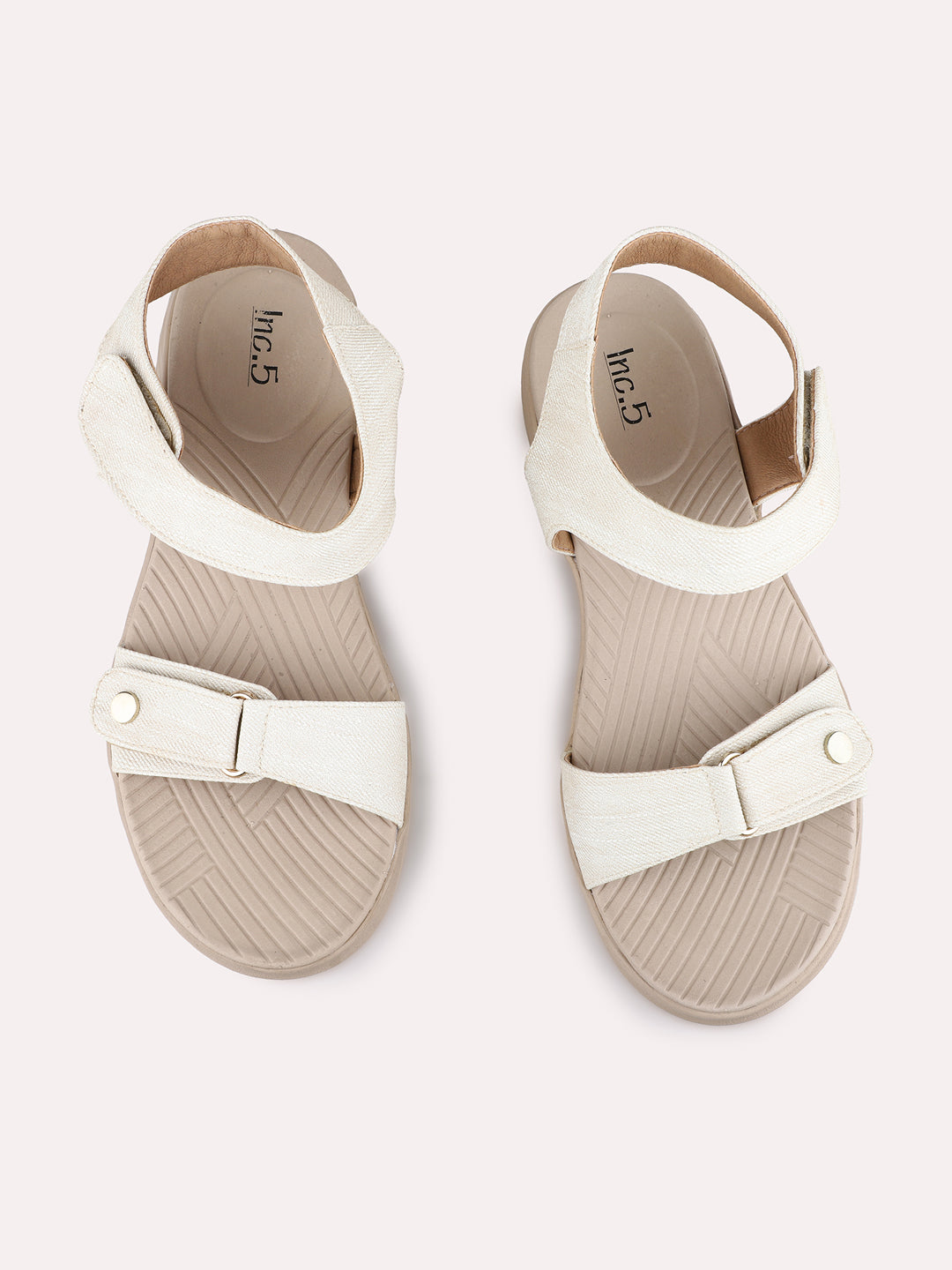 Womens Cream Party Wear Solid Round Toe Wedge Heel Sandals