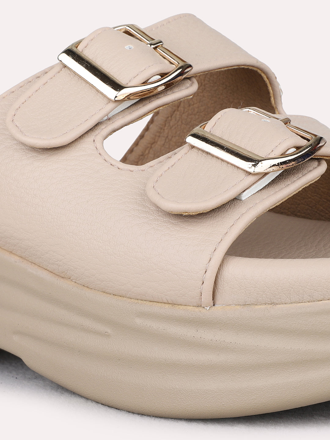 Womens Beige Casual Solid Round Toe Wedge Heels