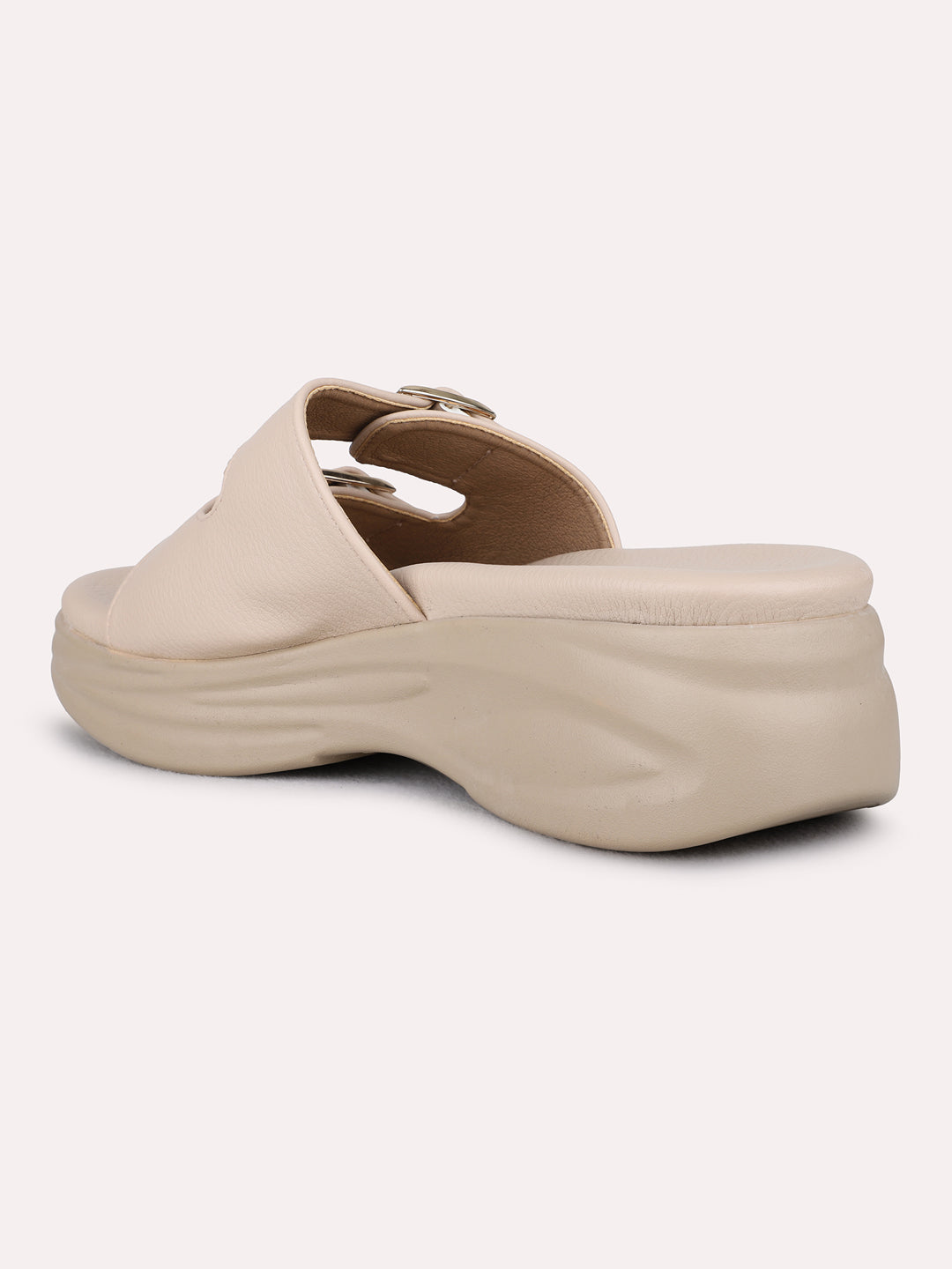 Womens Beige Casual Solid Round Toe Wedge Heels