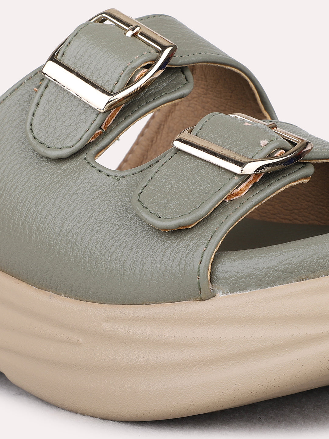 Womens Green Party Wear Solid Round Toe Wedge Heel Sandals