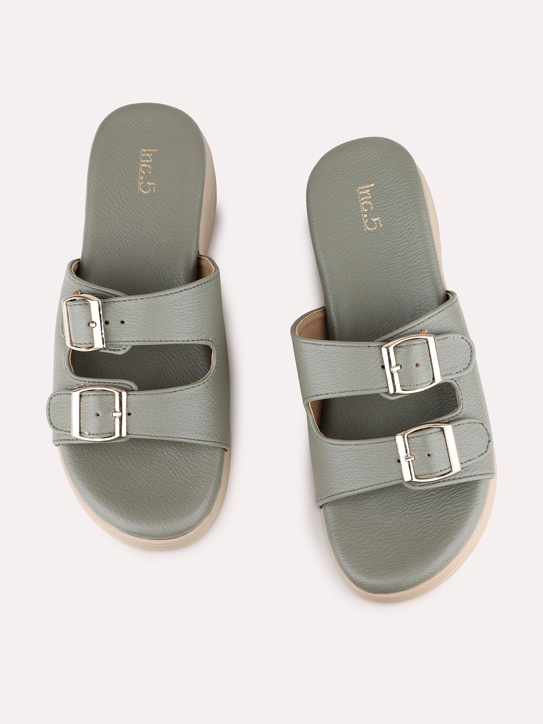 Womens Green Party Wear Solid Round Toe Wedge Heel Sandals