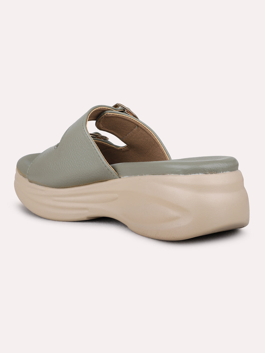 Womens Green Casual Solid Round Toe Wedge Heels