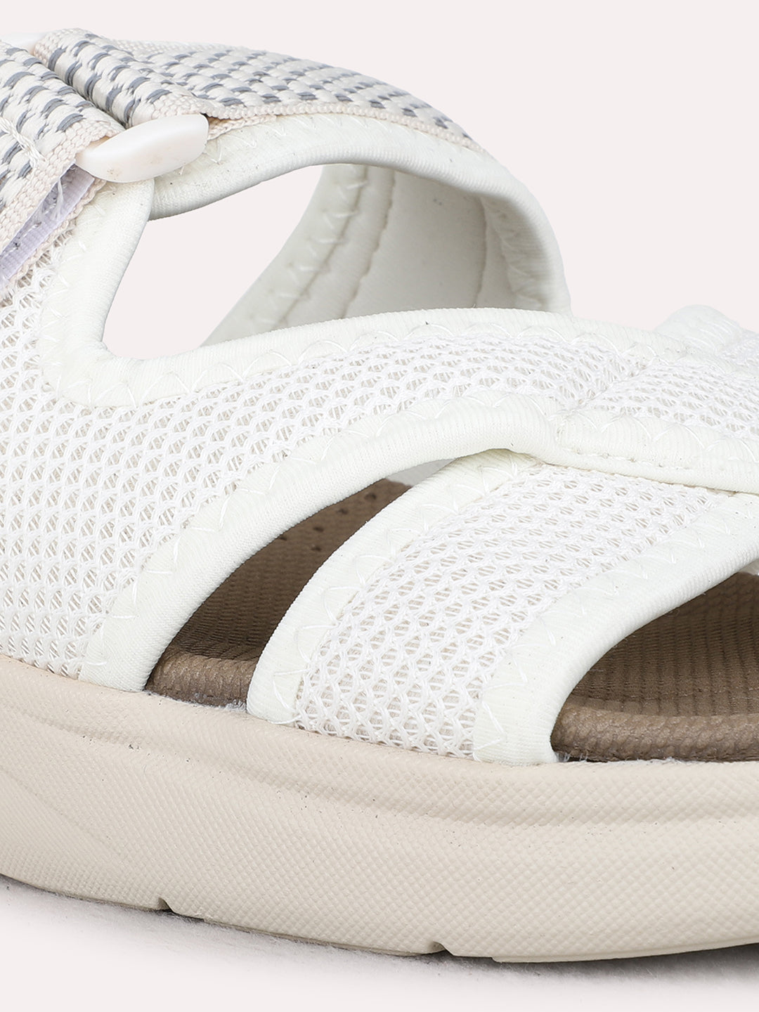 Womens Cream Casual Solid Round Toe Wedge Heel Sandals