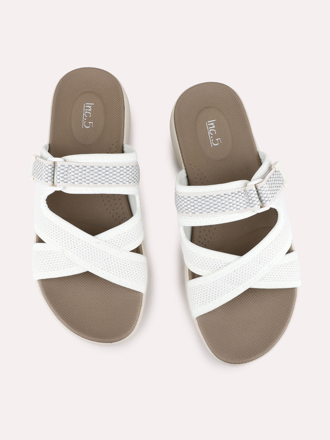 Womens Cream Casual Solid Round Toe Wedge Heel Sandals