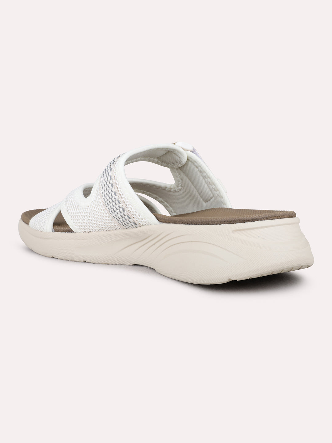 Womens Cream Casual Solid Round Toe Wedge Heel Sandals