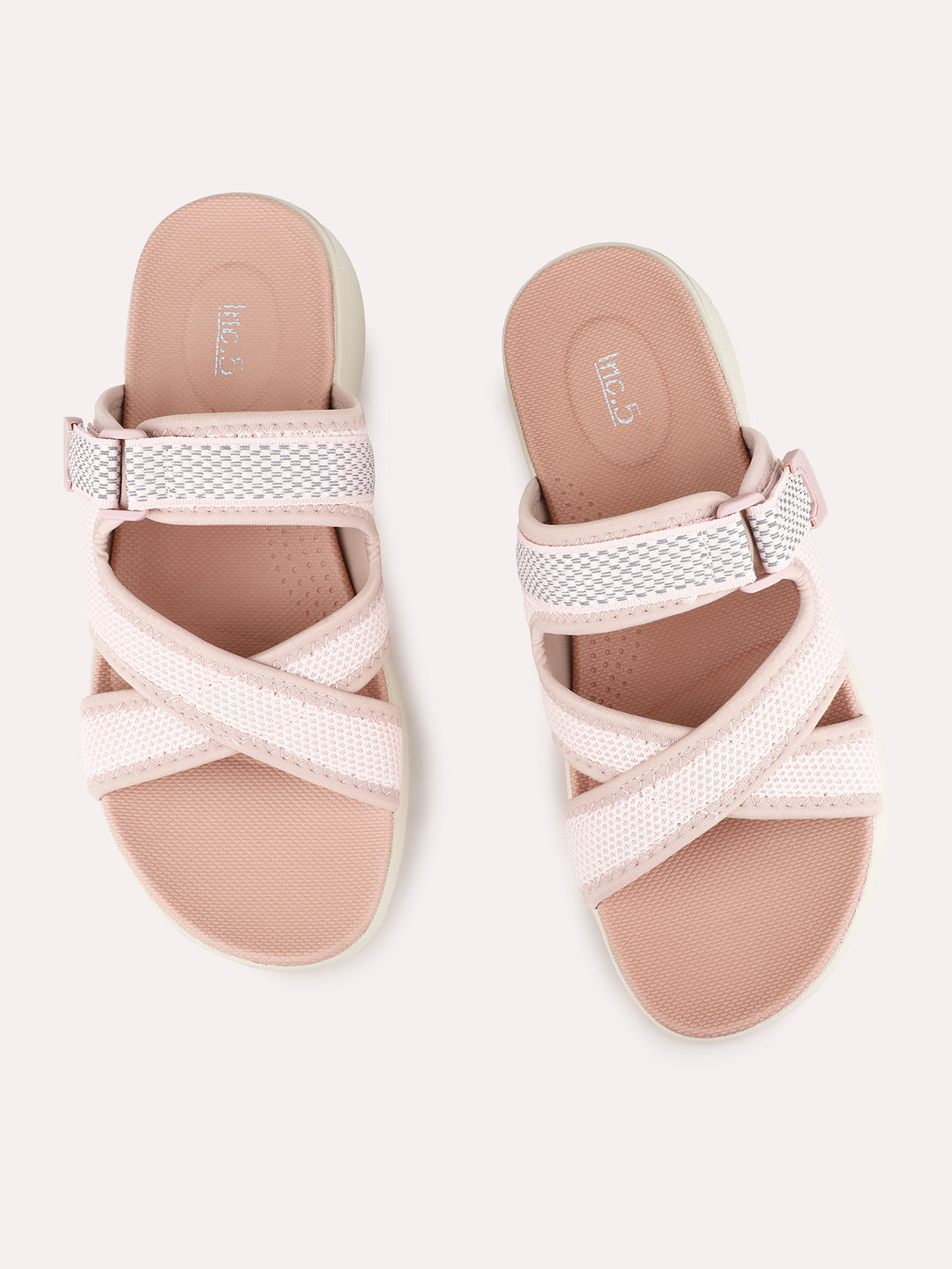 Womens Peach Casual Solid Round Toe Wedge Heel Sandals