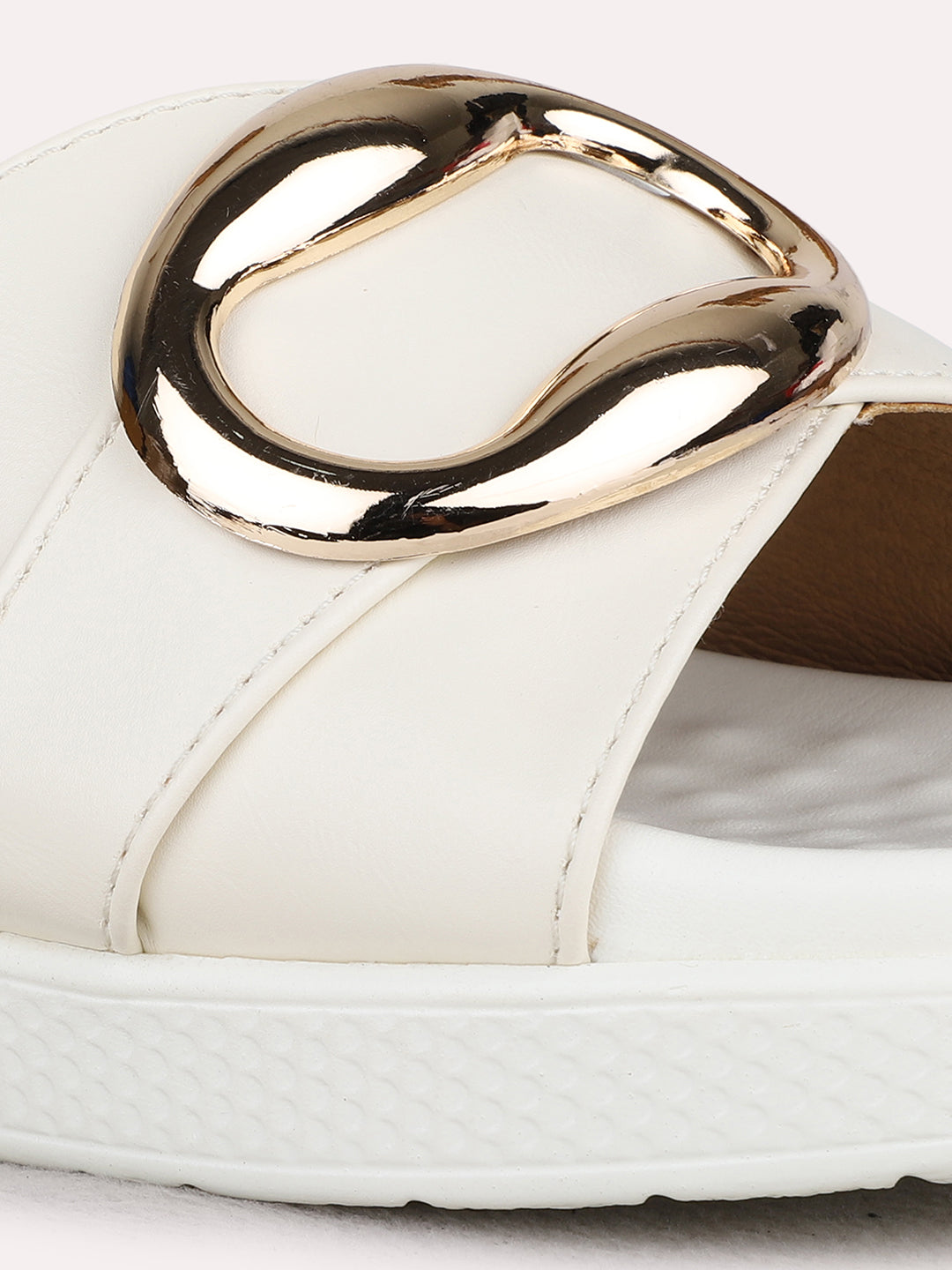 Womens Cream Casual Solid Open Toe Flat Sandals