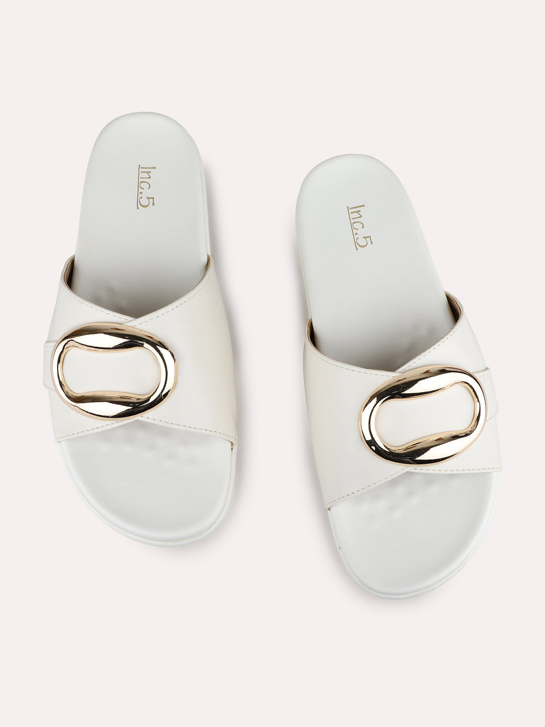 Womens Cream Casual Solid Open Toe Flat Sandals