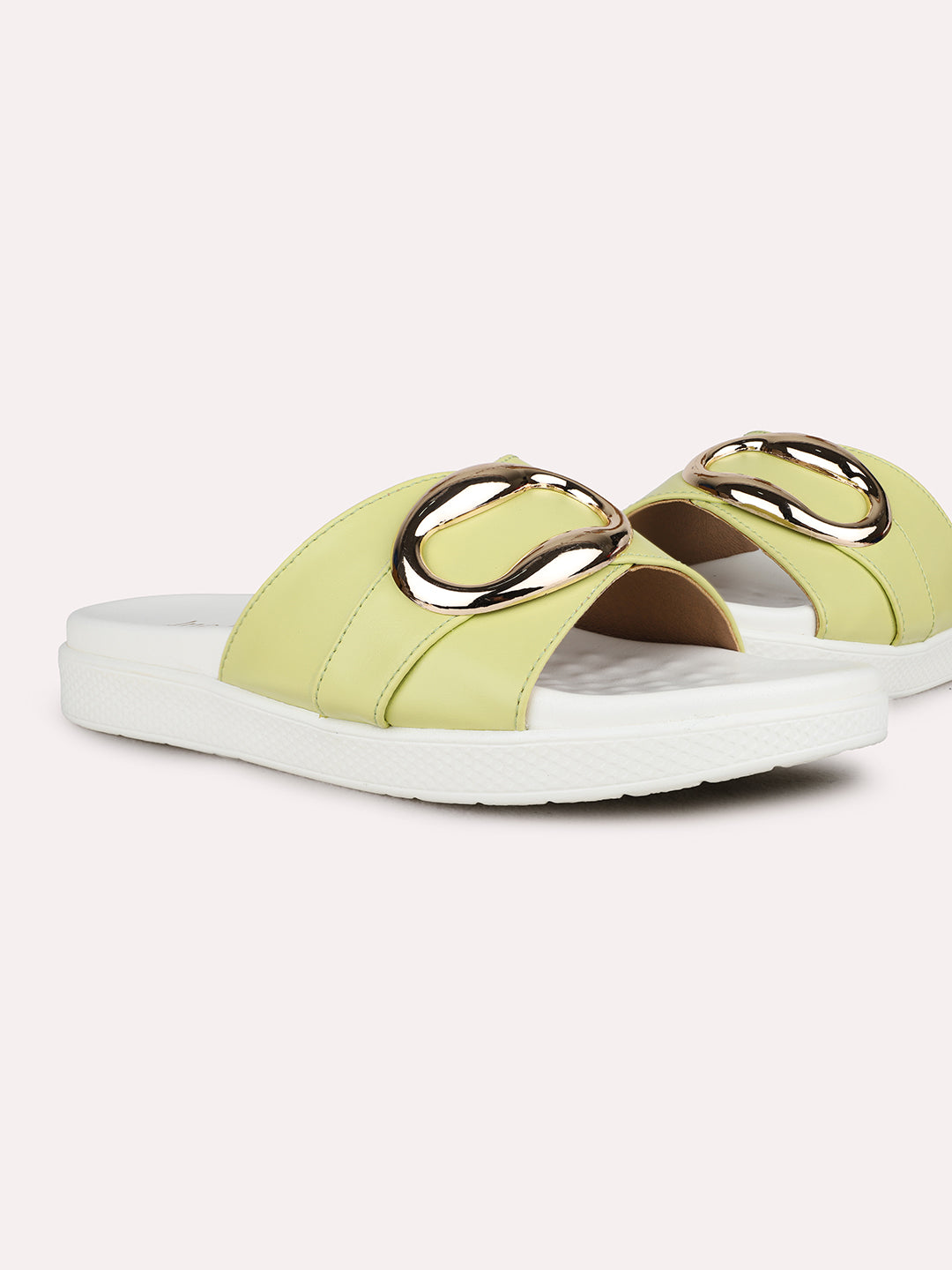 Womens Green Casual Solid Open Toe Flat Sandals