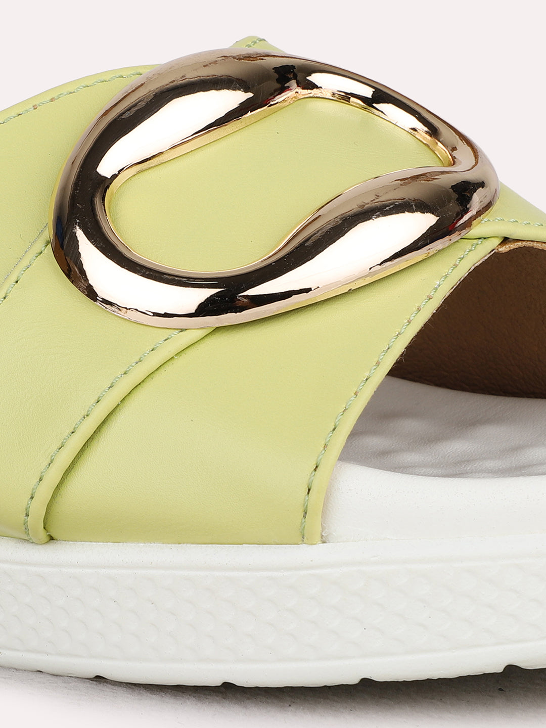 Womens Green Casual Solid Open Toe Flat Sandals