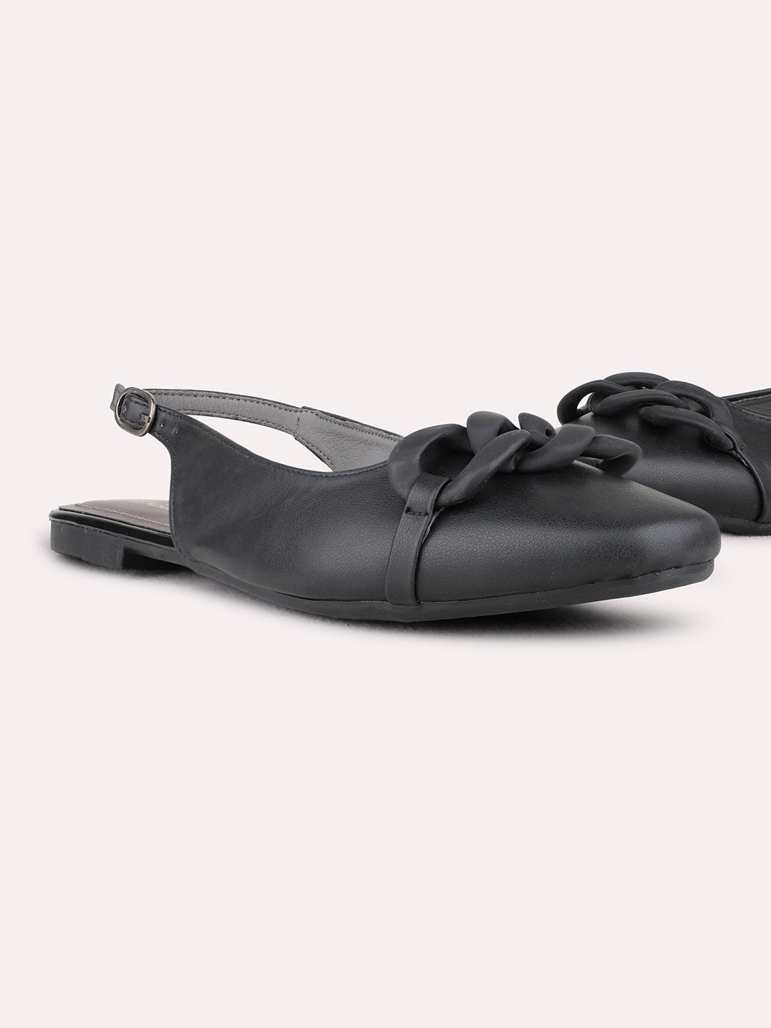 Womens Black Party Wear Solid One Toe Mules