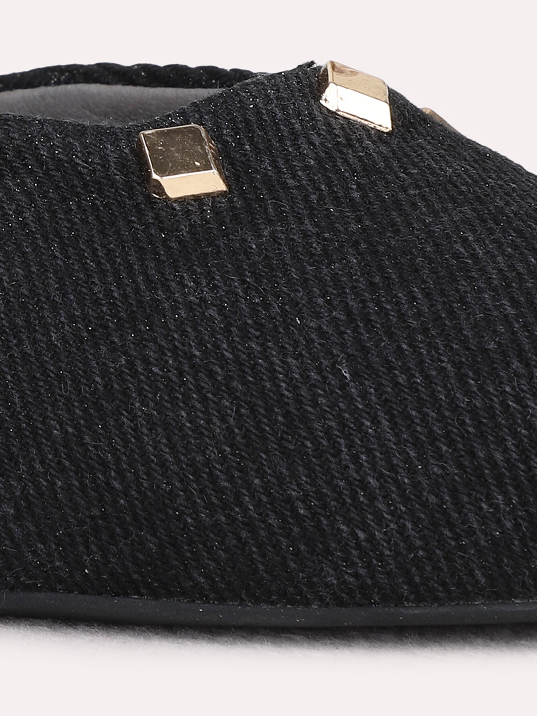 Womens Black Party Wear Embellished Pointed Toe Kitten Heel Sandals