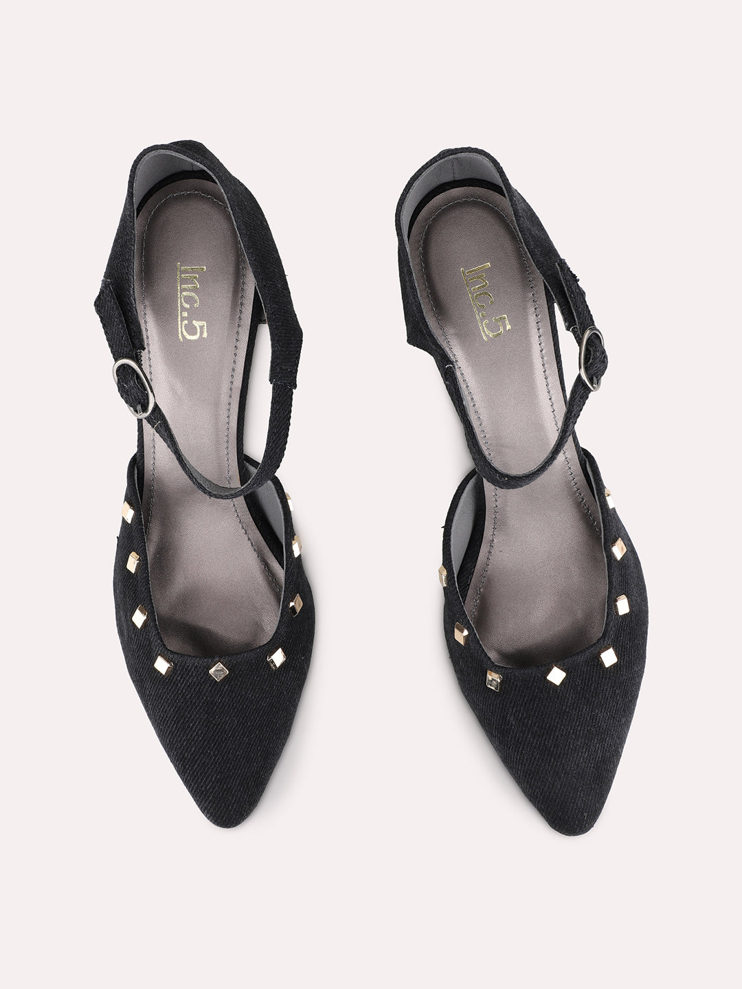 Womens Black Party Wear Embellished Pointed Toe Kitten Heel Sandals