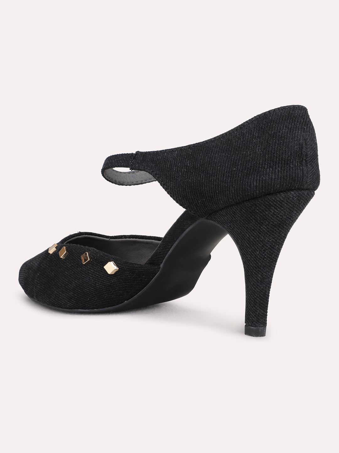 Womens Black Party Wear Embellished Pointed Toe Kitten Heel Sandals