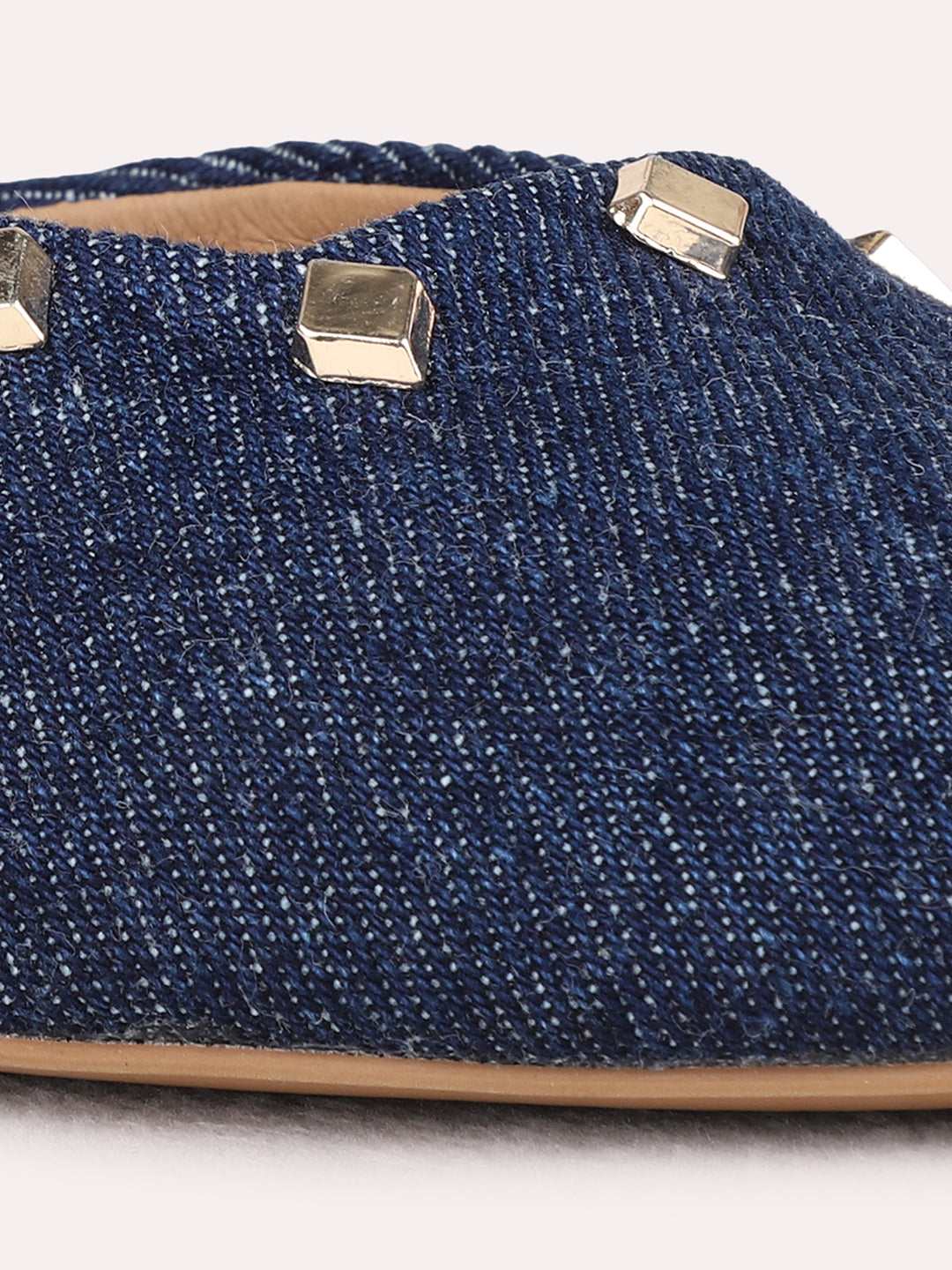 Womens Navy Blue Party Wear Embellished Pointed Toe Kitten Heel Sandals