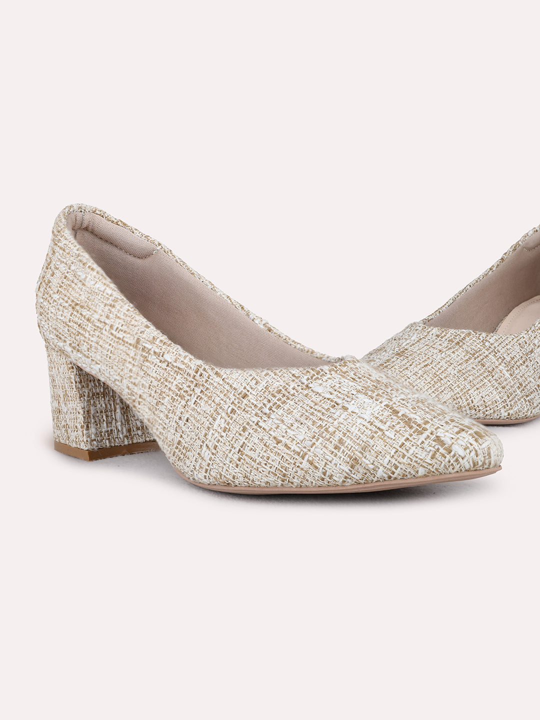 Womens Beige Party Wear Printed Pointed Toe Pumps